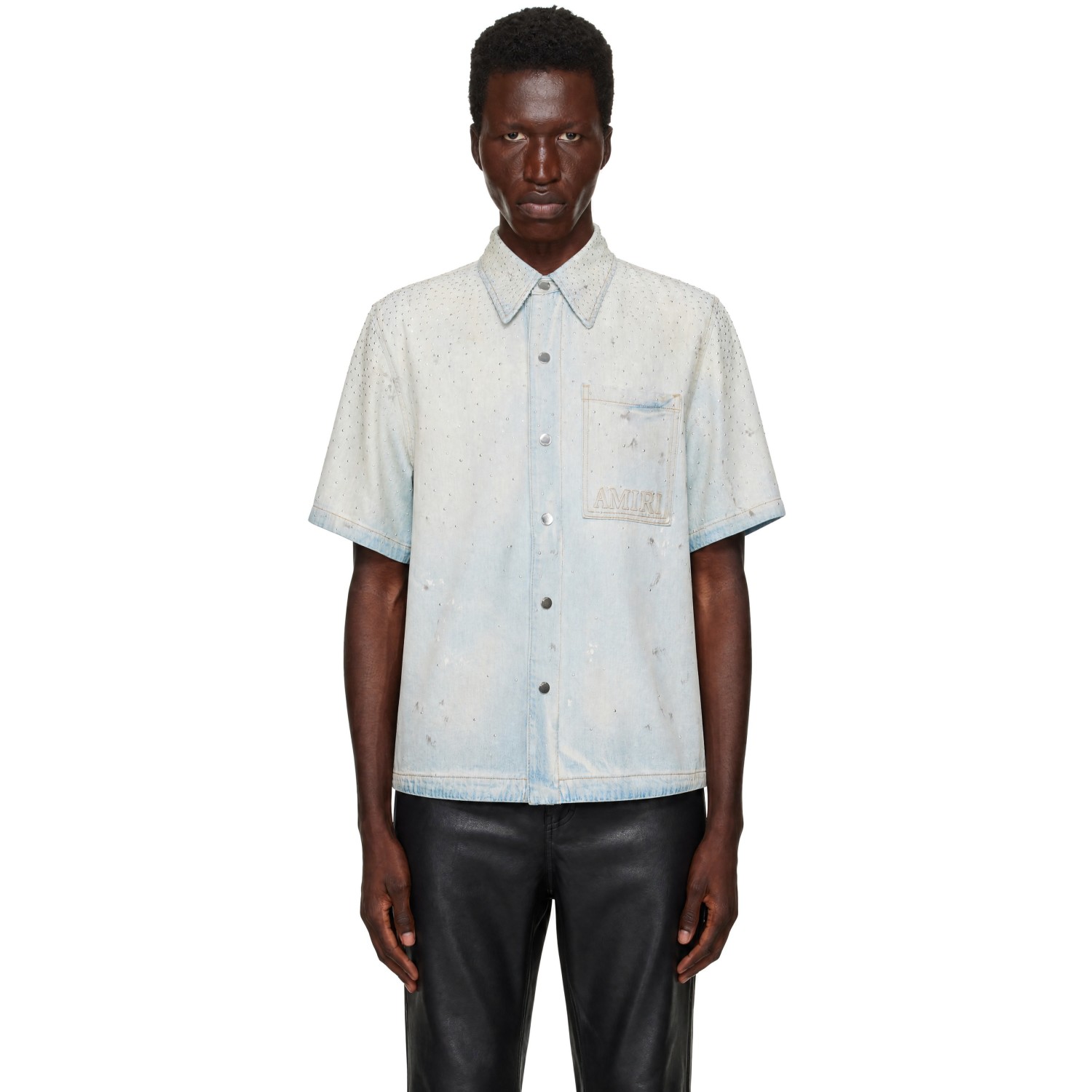 AMIRI Blue Crystals Oversized Denim Shirt