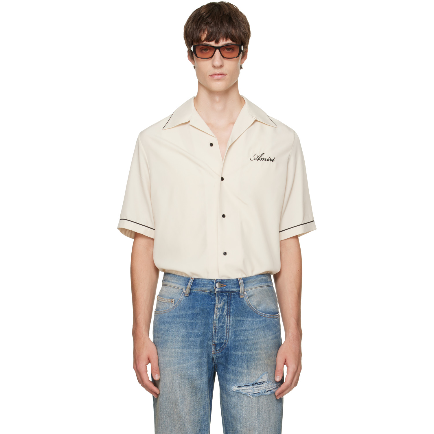 AMIRI Off-White Wolf Embroidered Camp Shirt