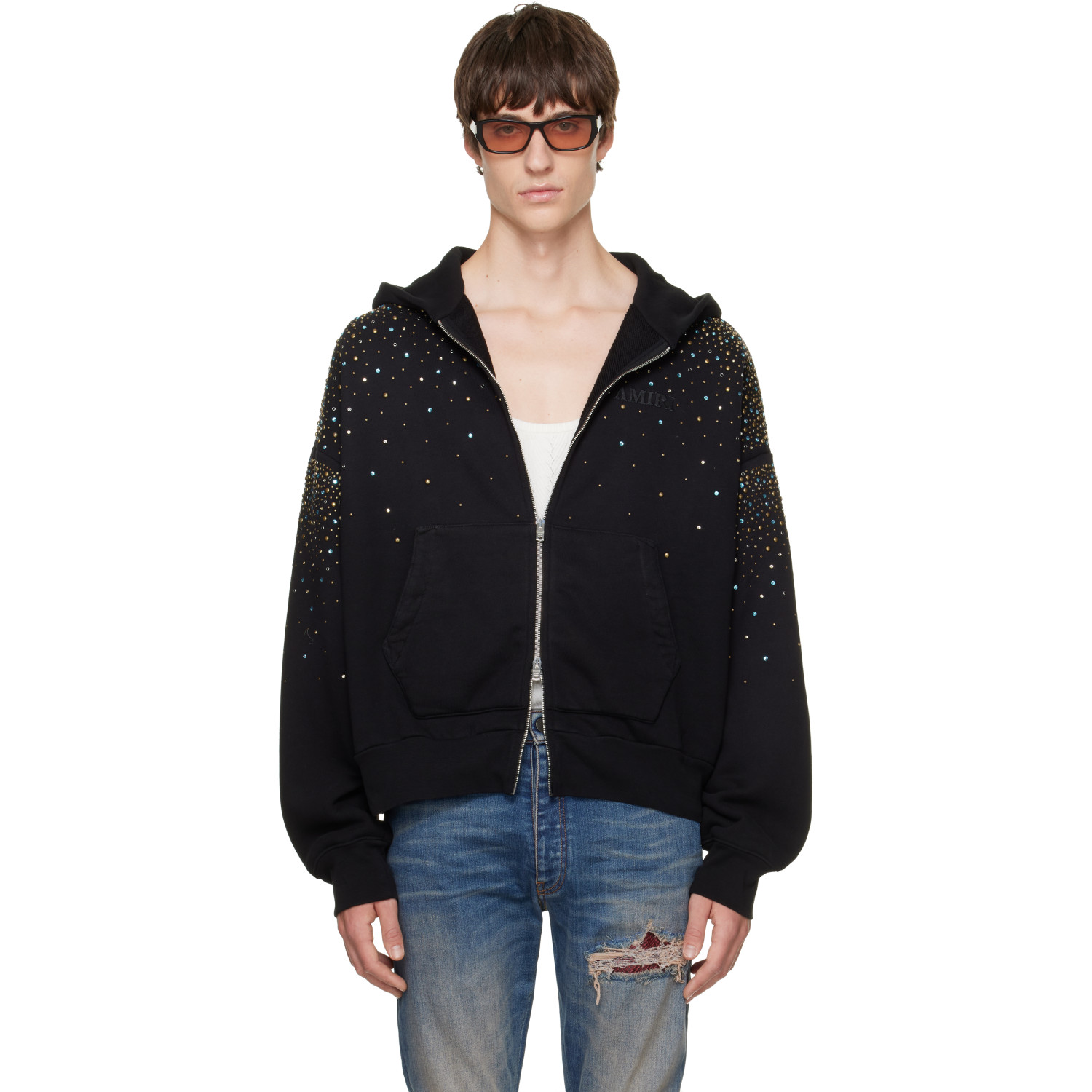 AMIRI Black Crystals OS Zip Up Hoodie