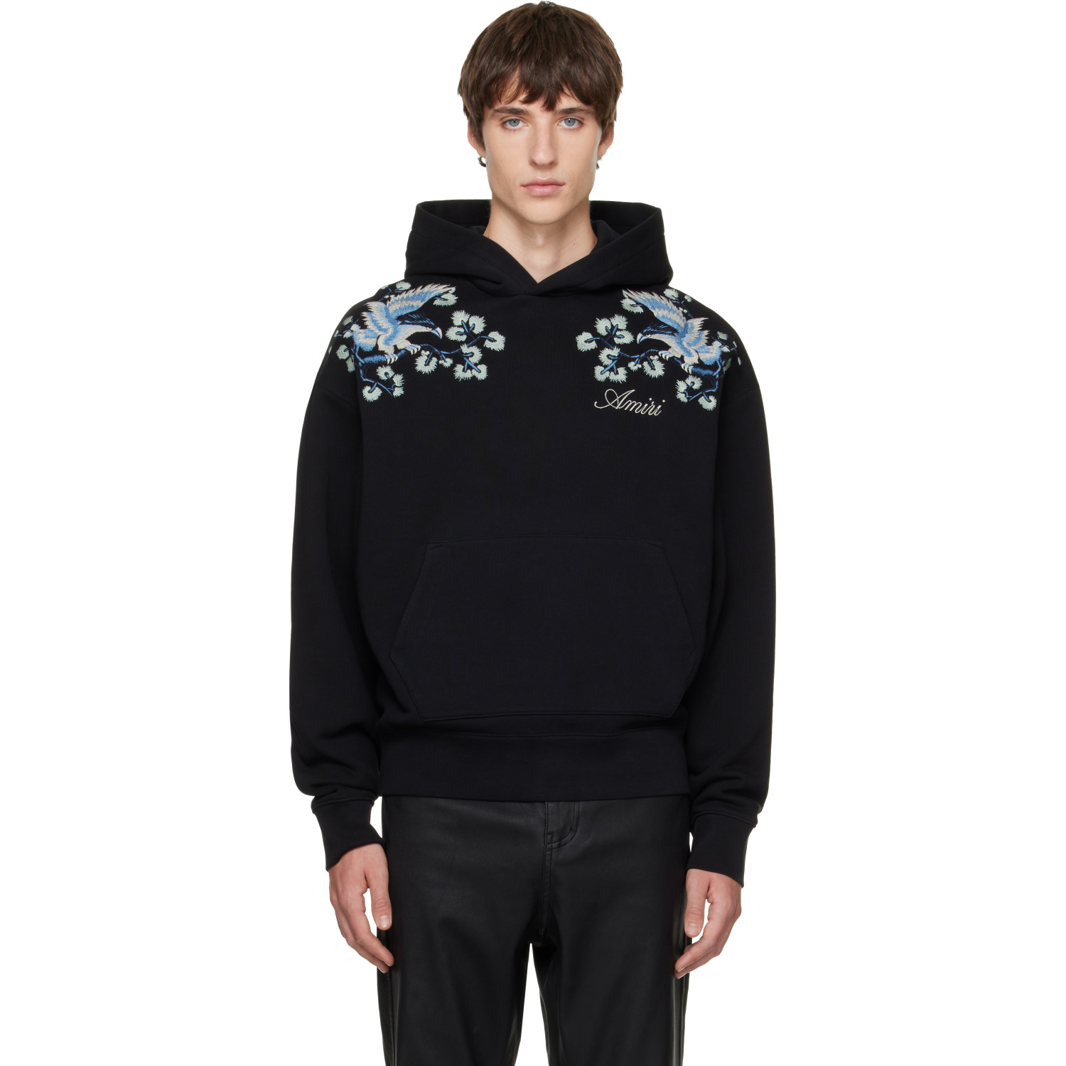 AMIRI Black Floral Embroidered Hoodie
