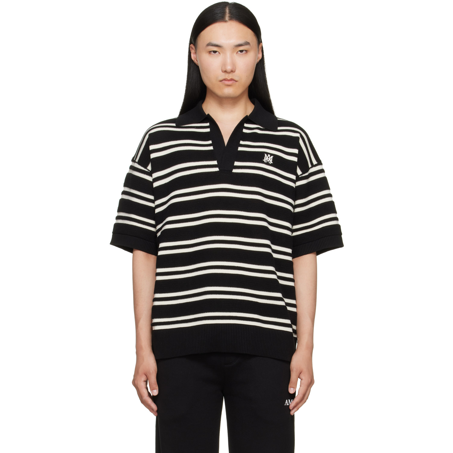 AMIRI Black & White MA Stripe S/S Polo