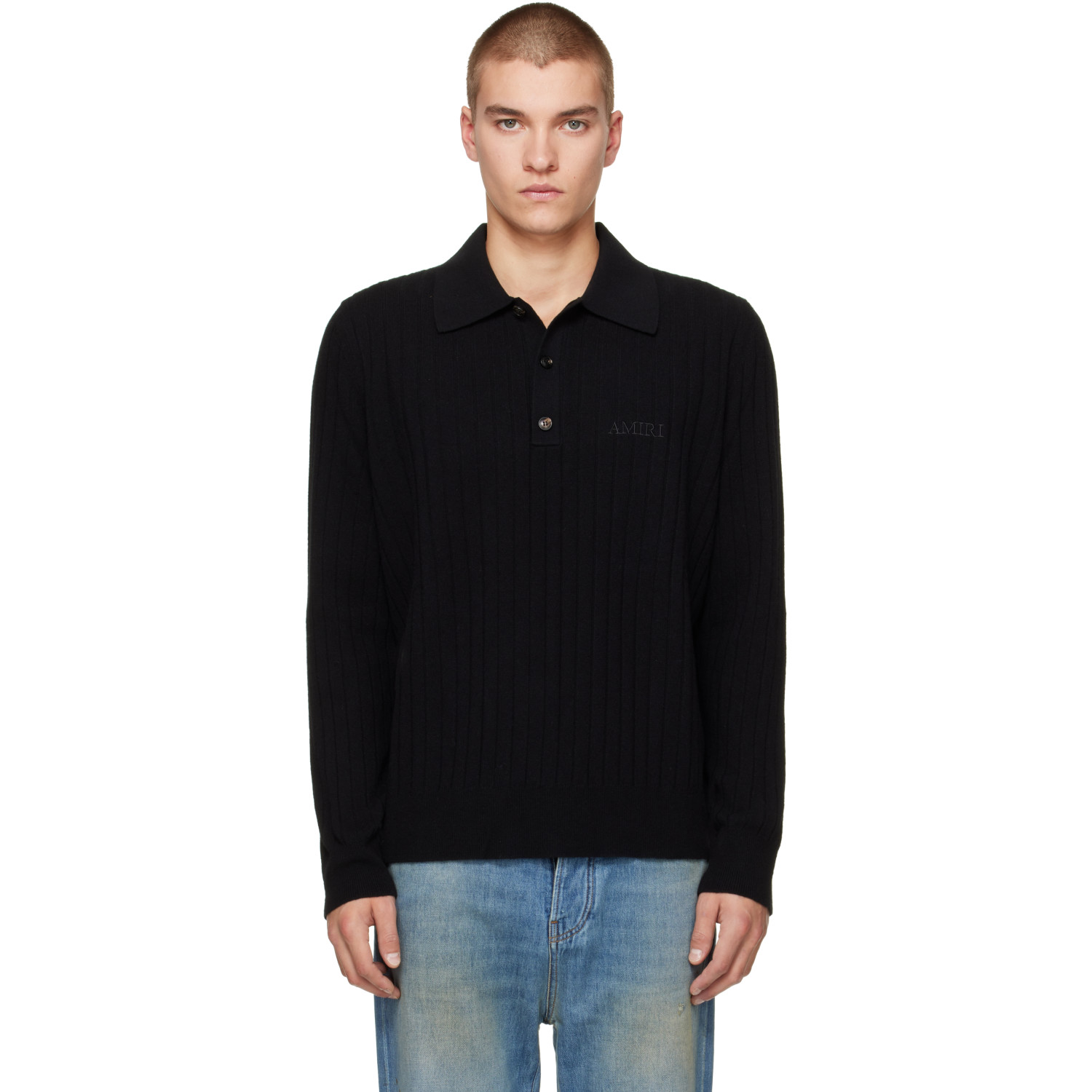 AMIRI Black 'Amiri' Soft Rib Knit Polo