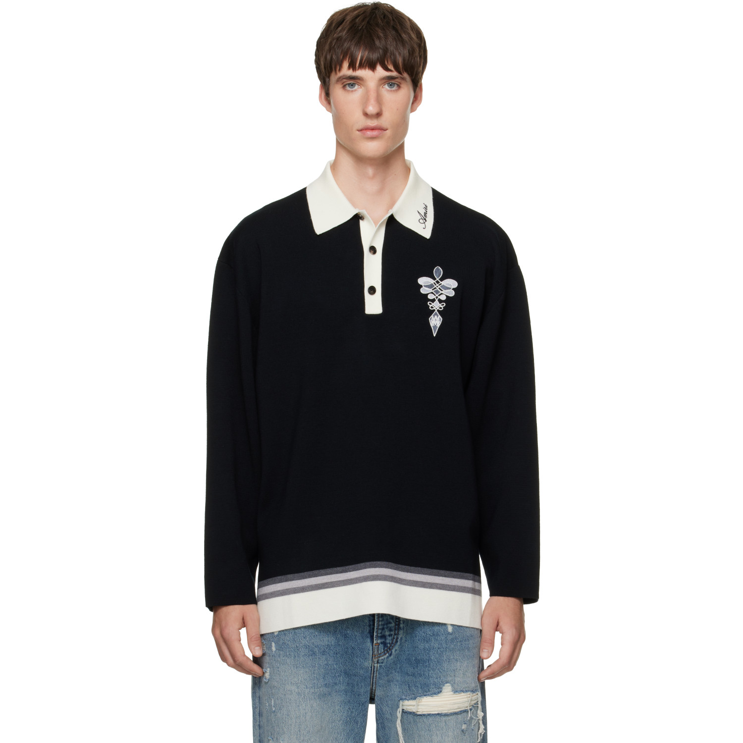 AMIRI Black Lasso Knit LS Polo