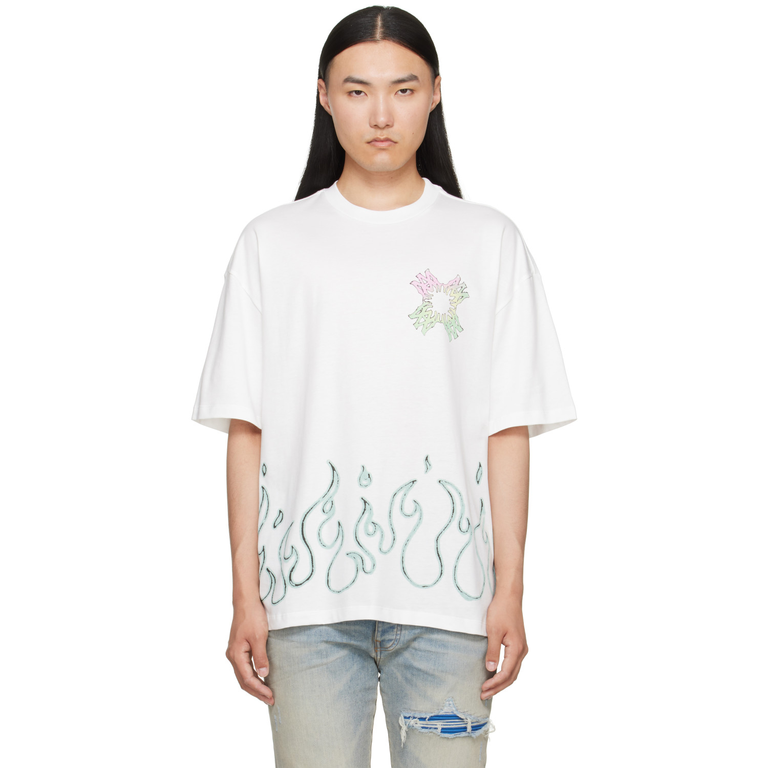 AMIRI White MA Quad Flames Oversized T-shirt