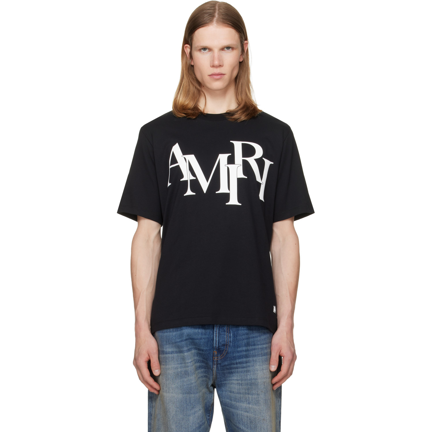 AMIRI Black 'AMIRI Staggered Logo' T-shirt
