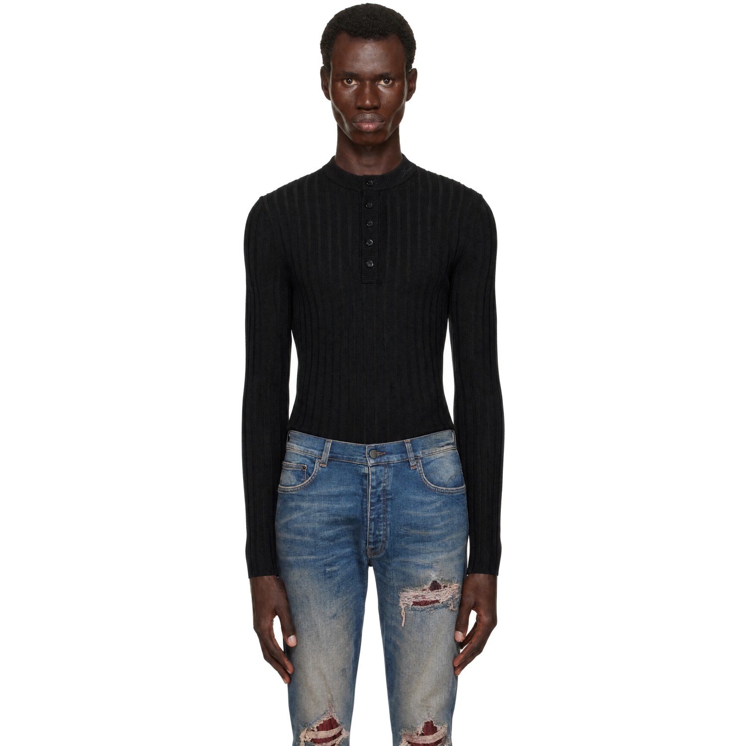 AMIRI Black 'AMIRI' Script Knit Henley