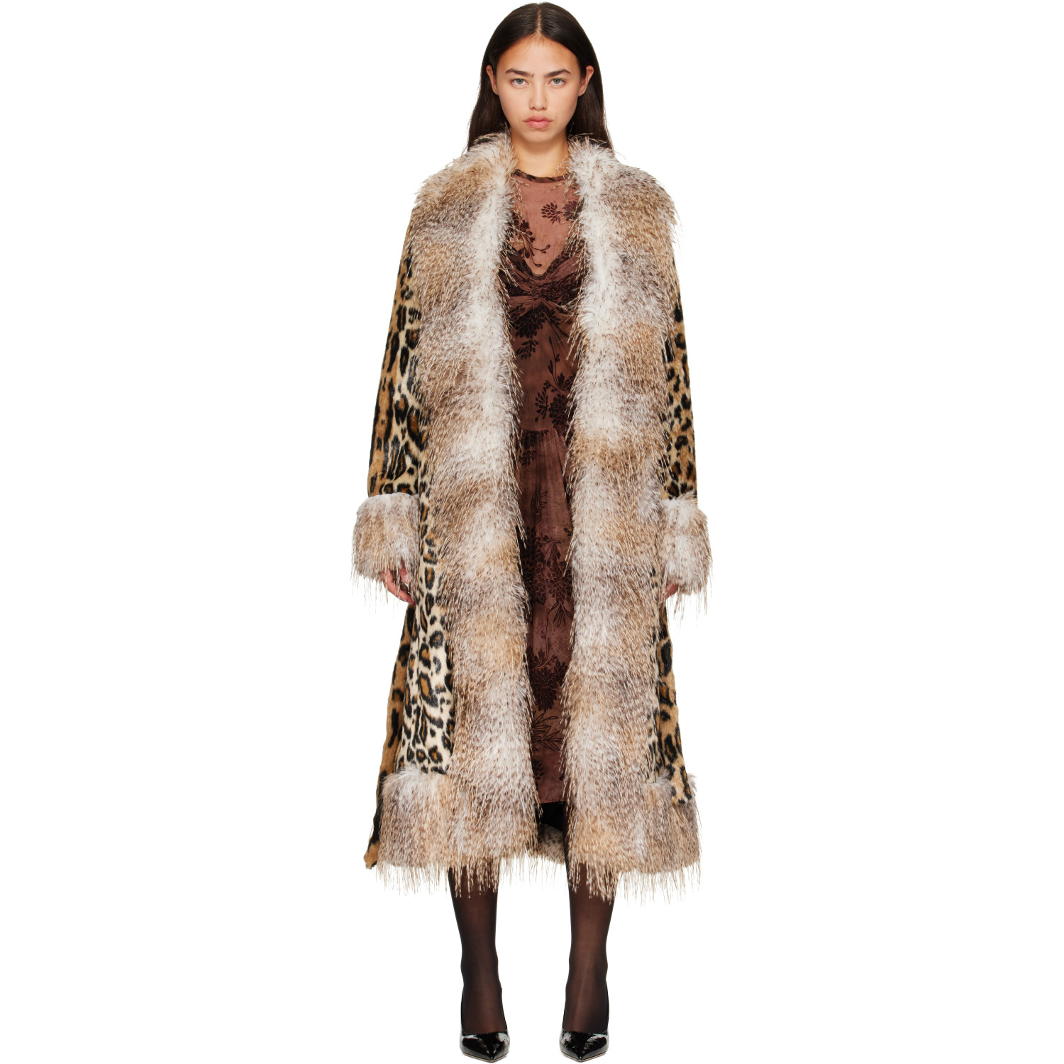 Anna Sui Beige & Brown Belted Faux-Fur Coat