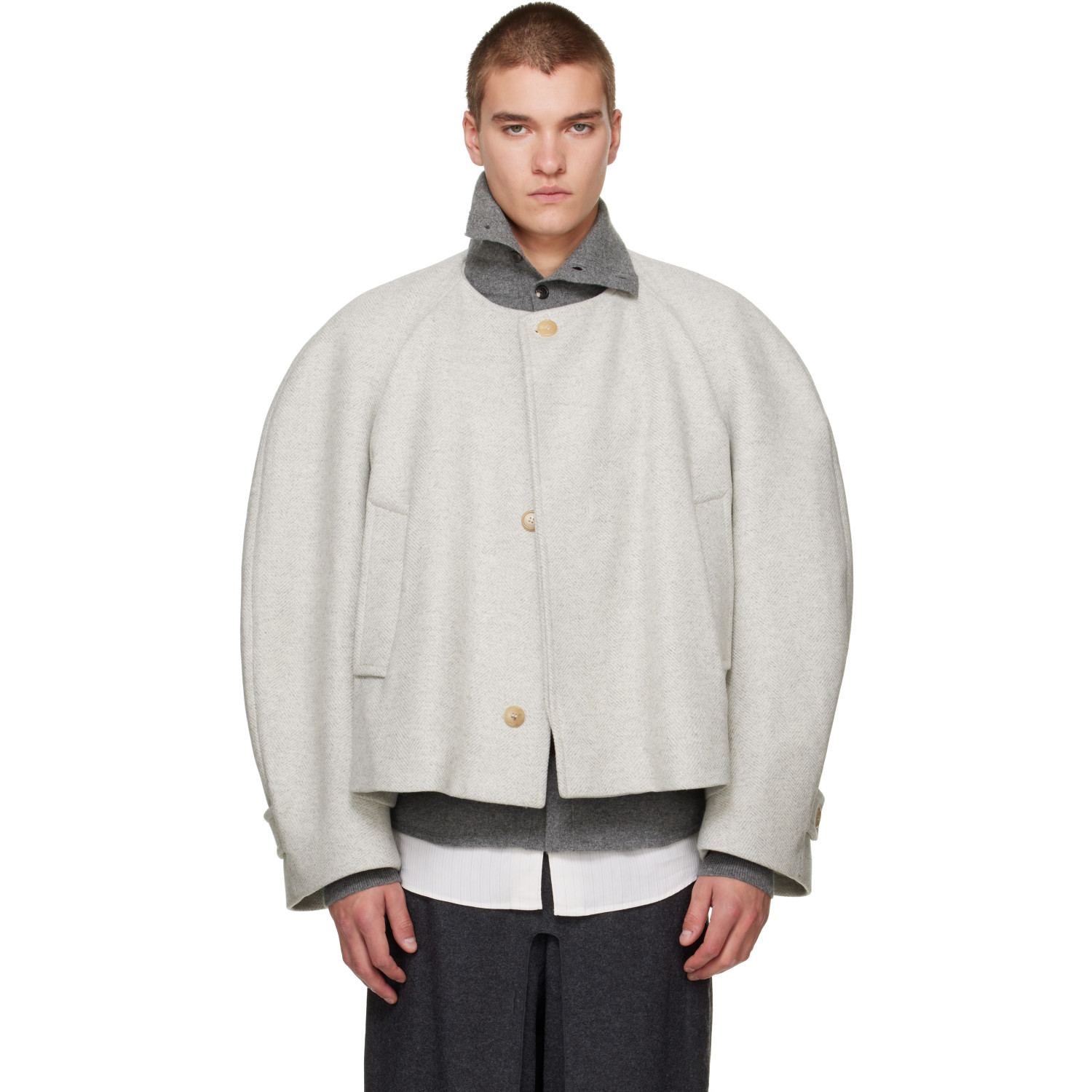 Hed Mayner Gray Herringbone Coat