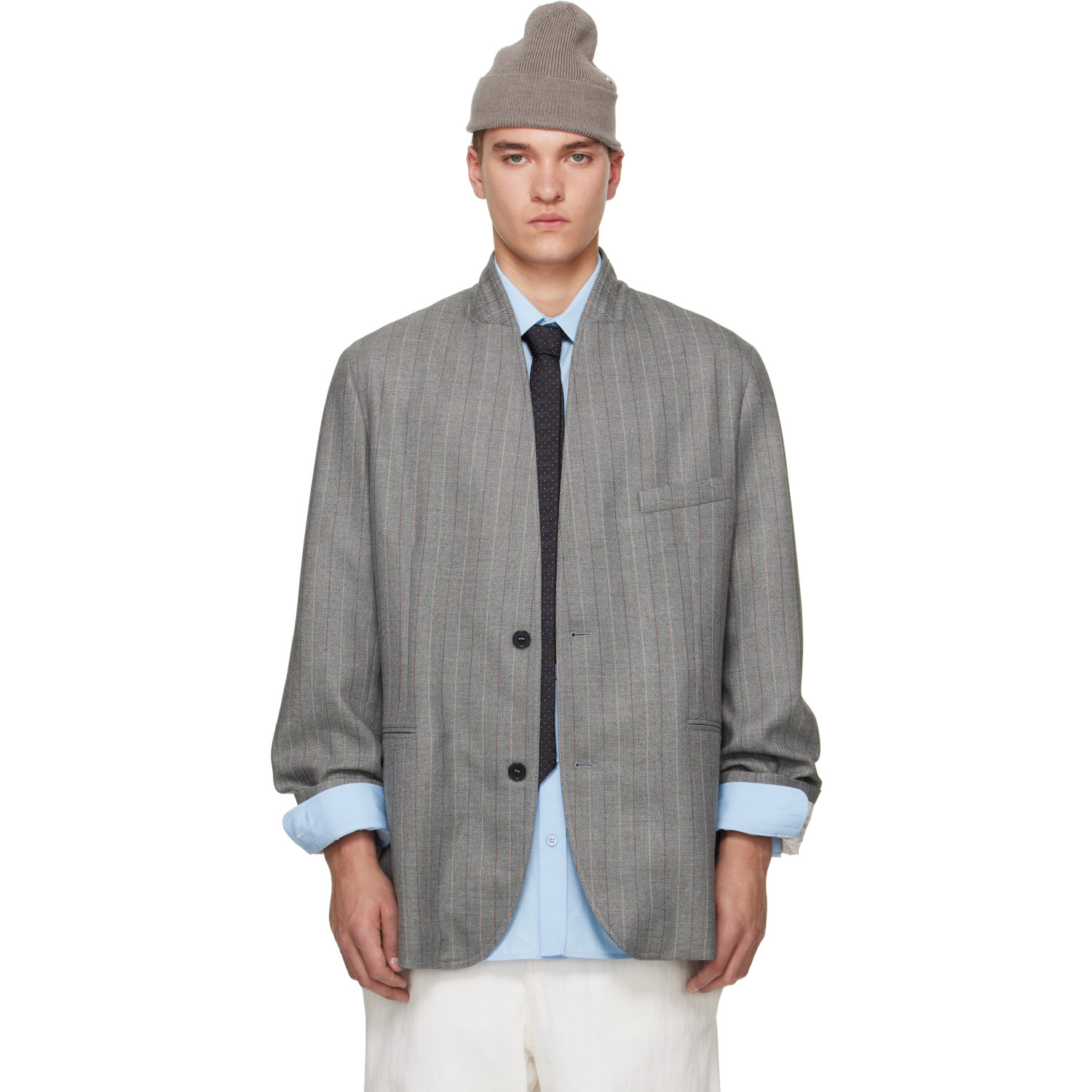 Hed Mayner Gray Striped Herringbone Blazer