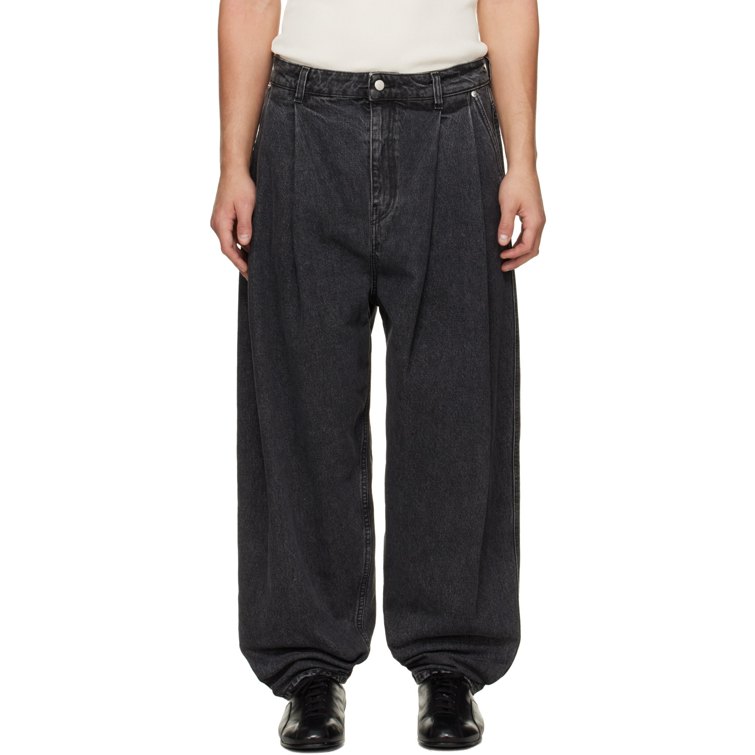 Hed Mayner Gray Pleated Denim Jeans In 030-grey