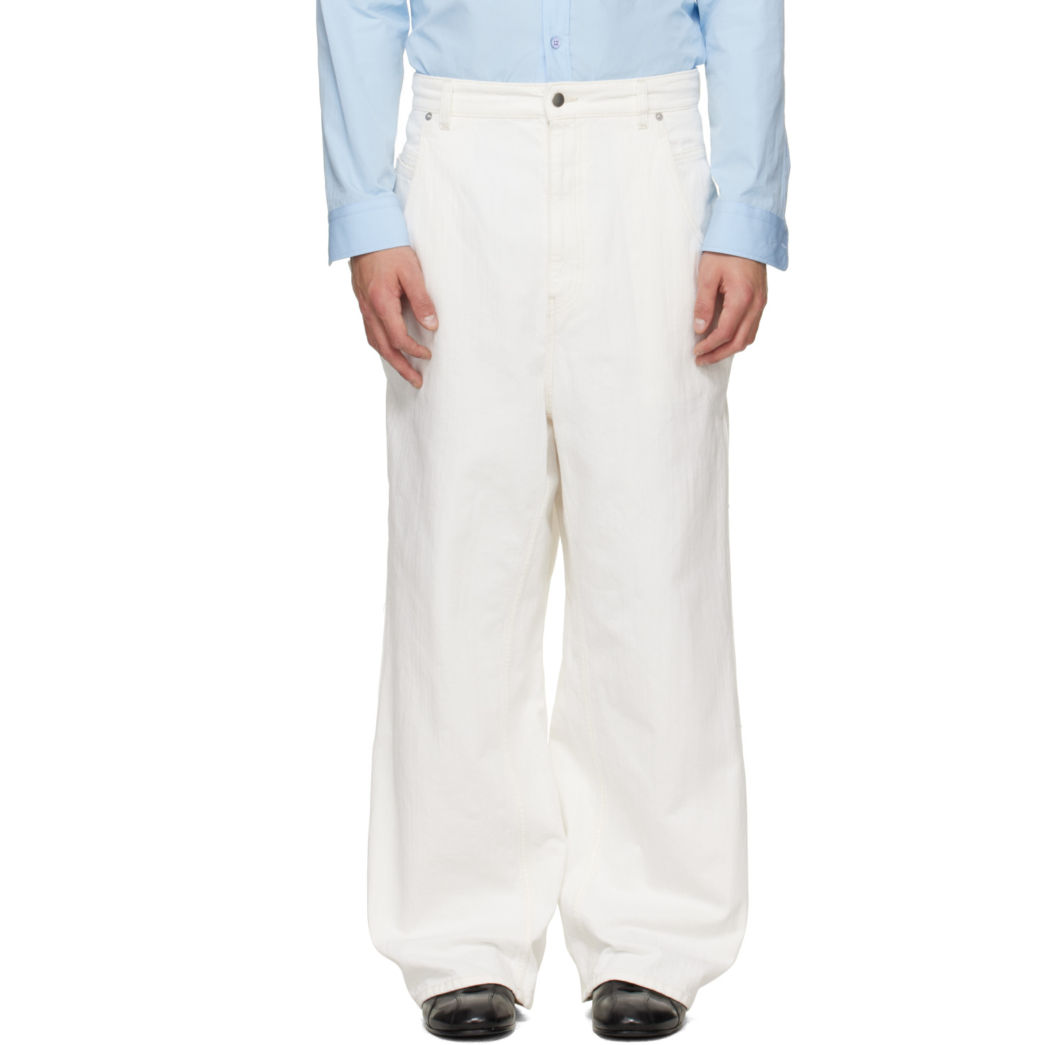 Hed Mayner White Textured Denim Jeans