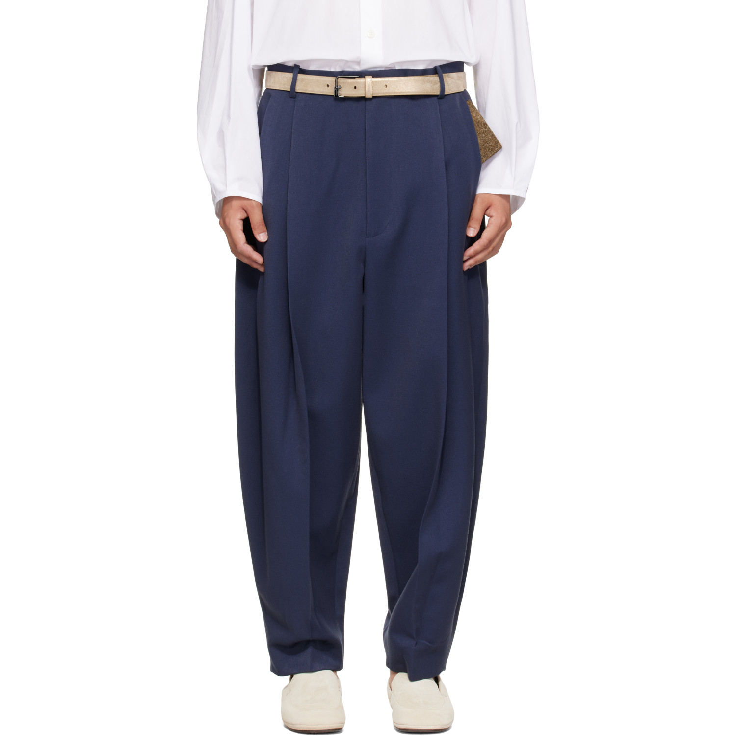 Hed Mayner Navy Pleated Trousers