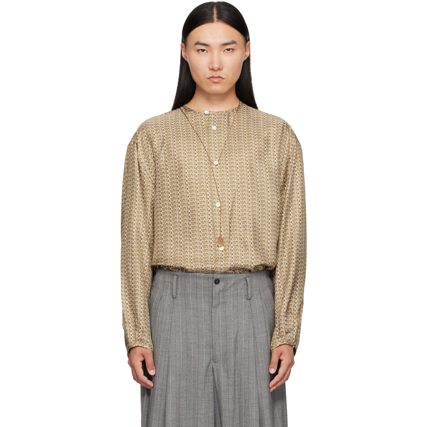 Hed Mayner Green Printed Shirt