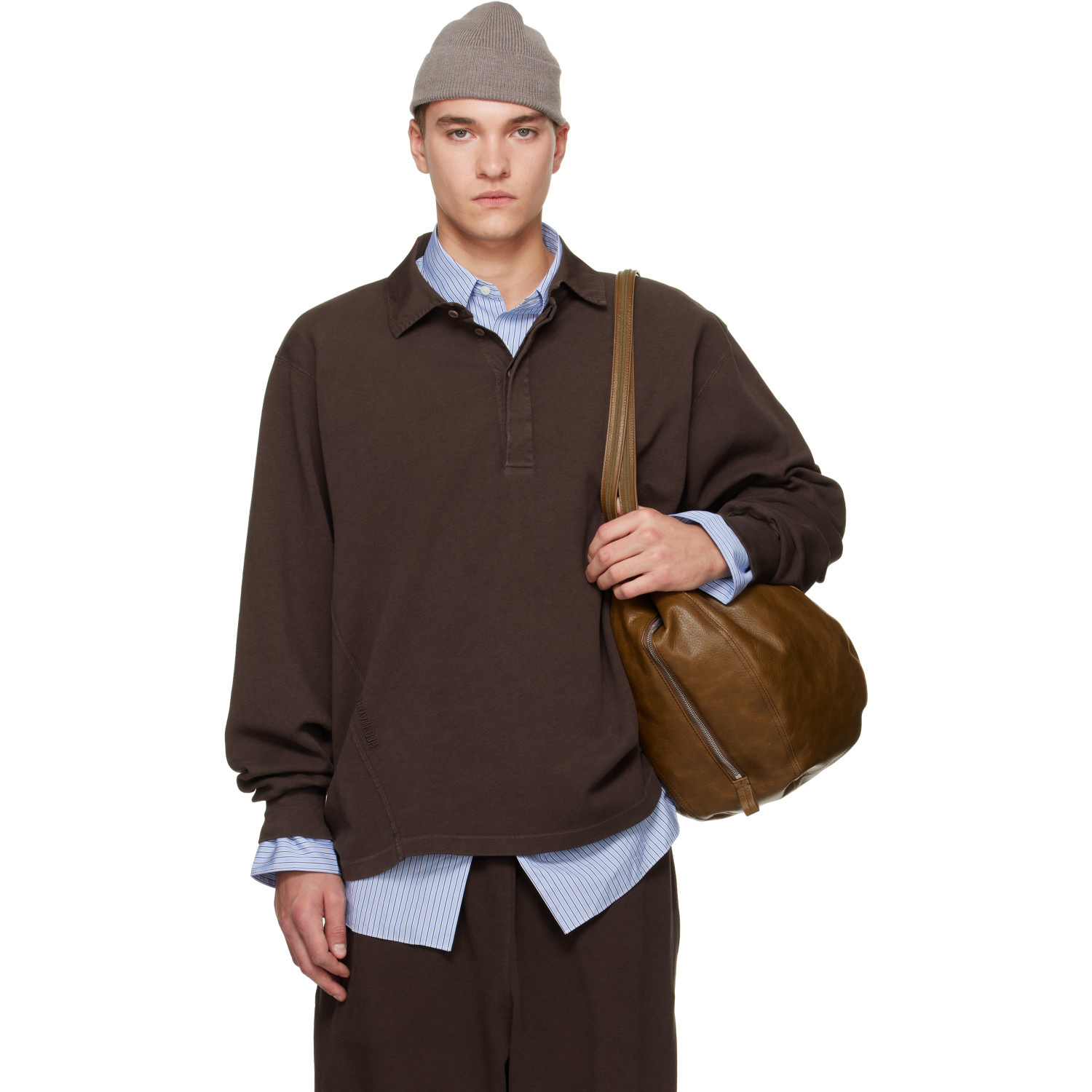 Hed Mayner Brown Cotton Long Sleeve Polo