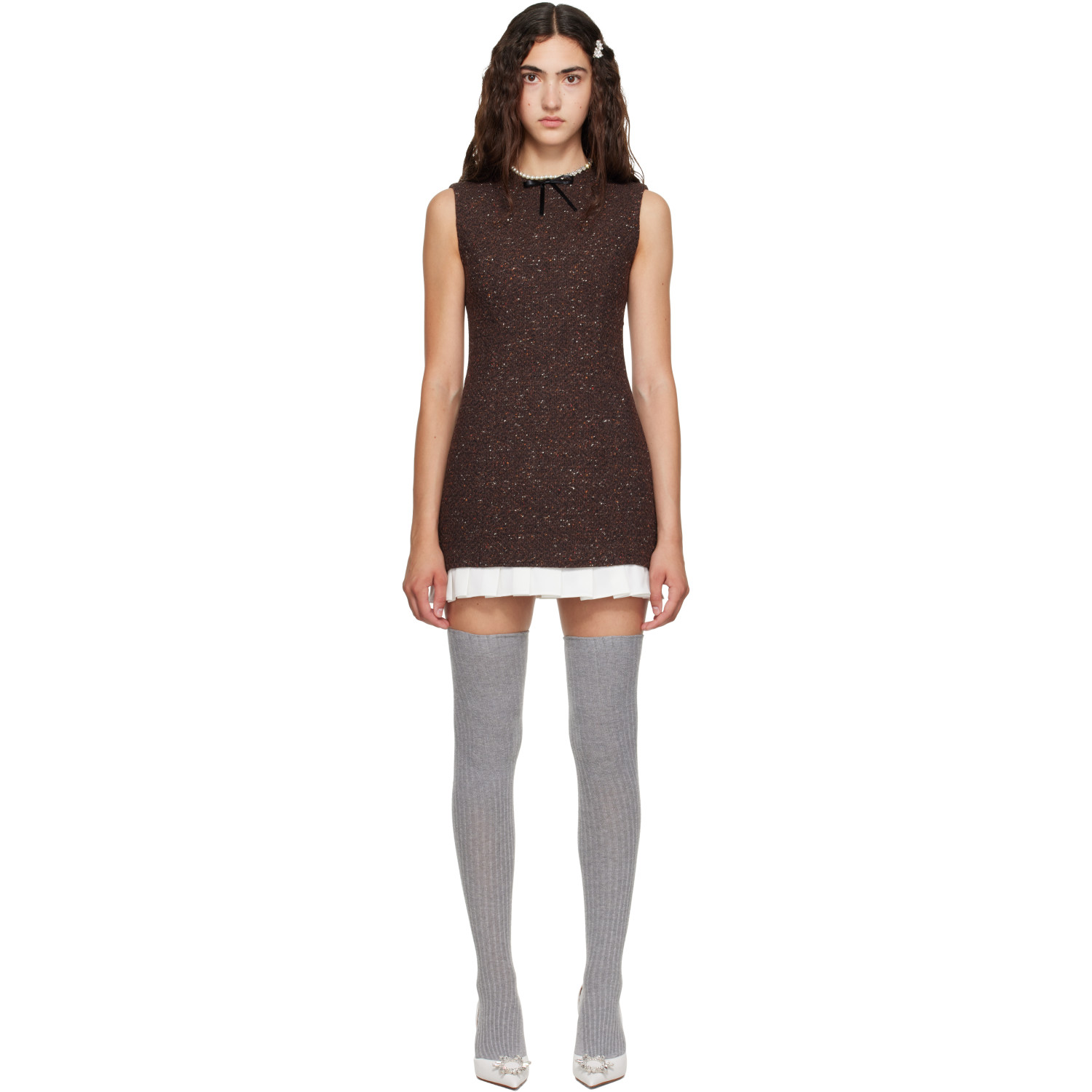 SHUSHU/TONG Brown Sleeveless Slim-Fit Minidress