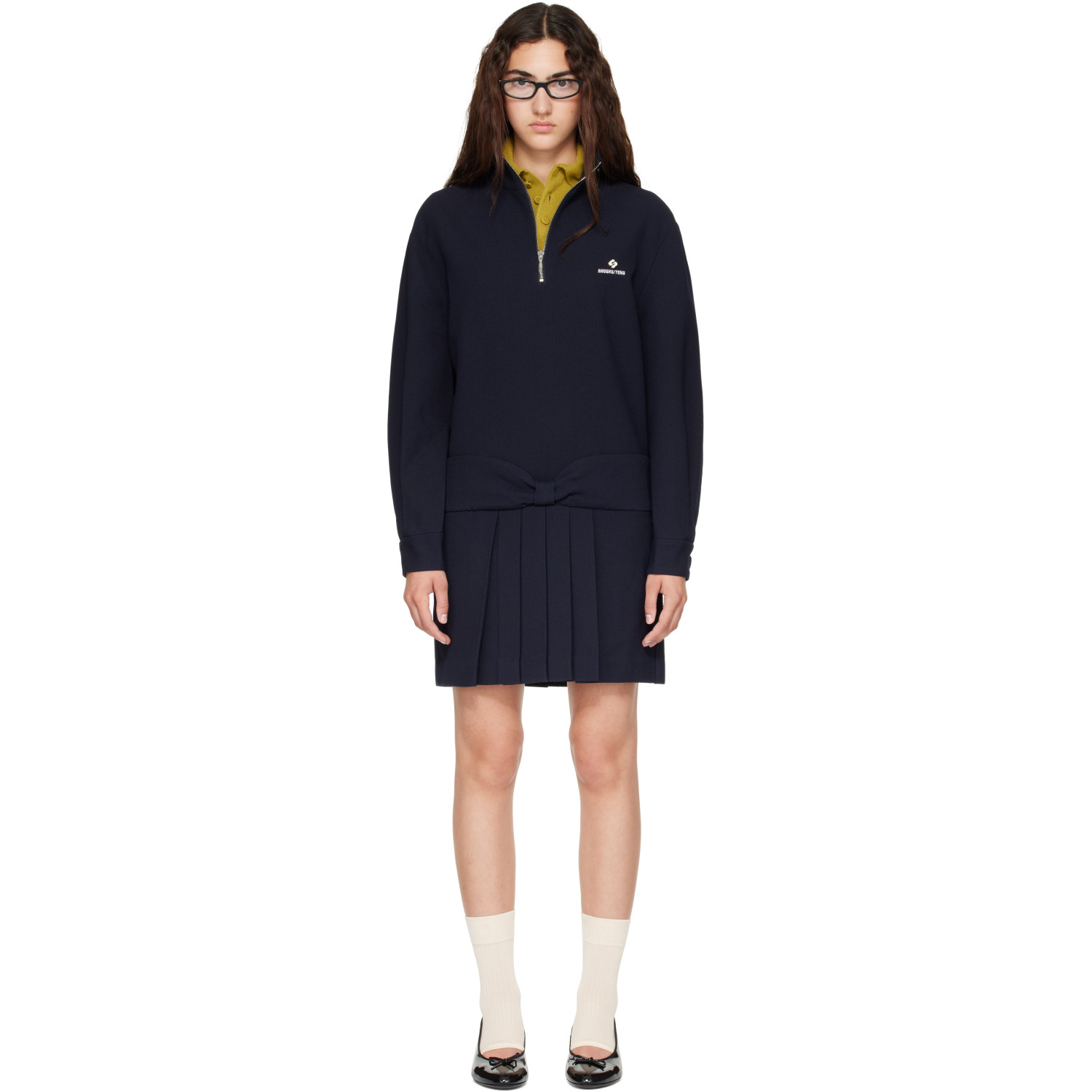 SHUSHU/TONG Navy Stand Collar Pullover Minidress