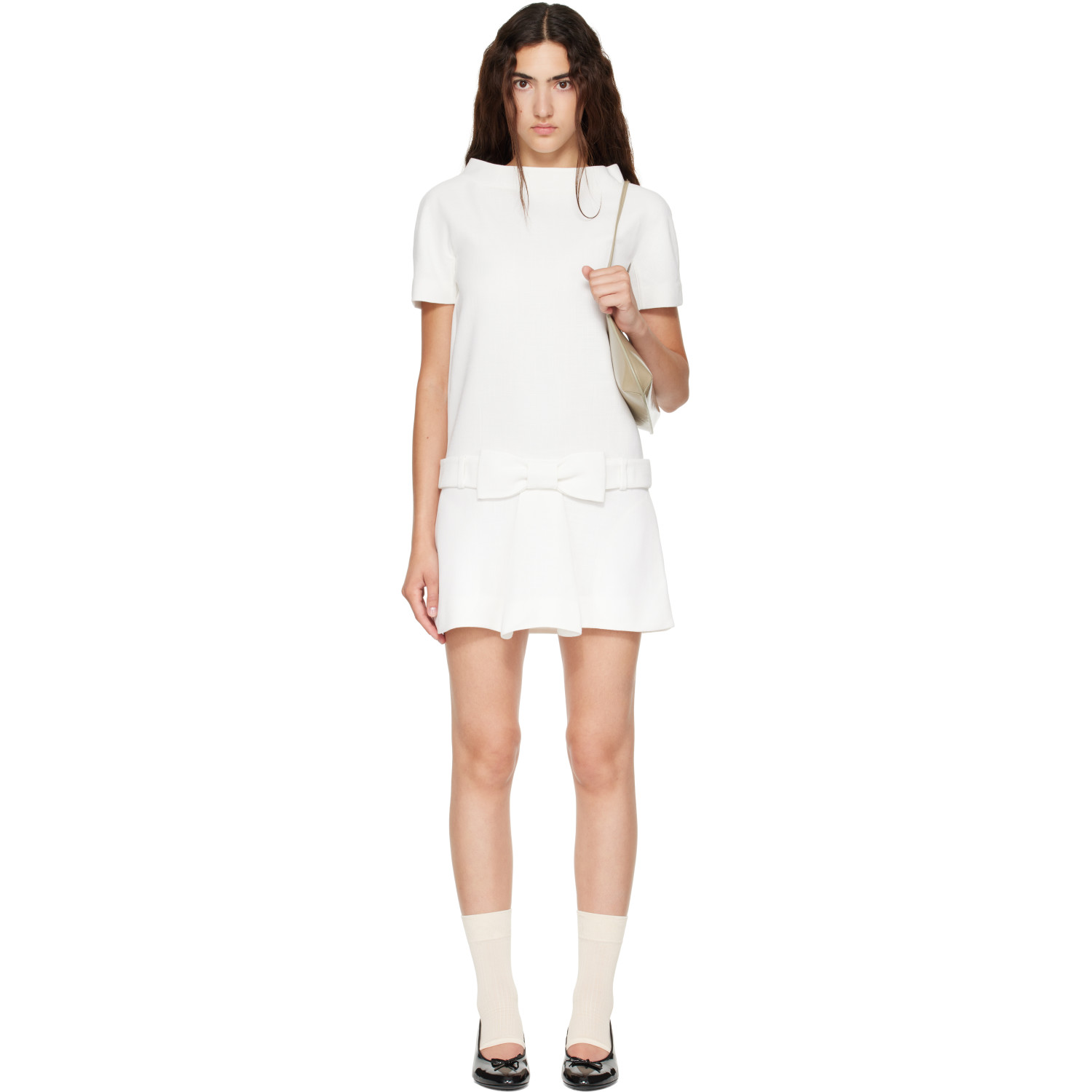 SHUSHU/TONG White Bow Detail Short-Sleeved Minidress