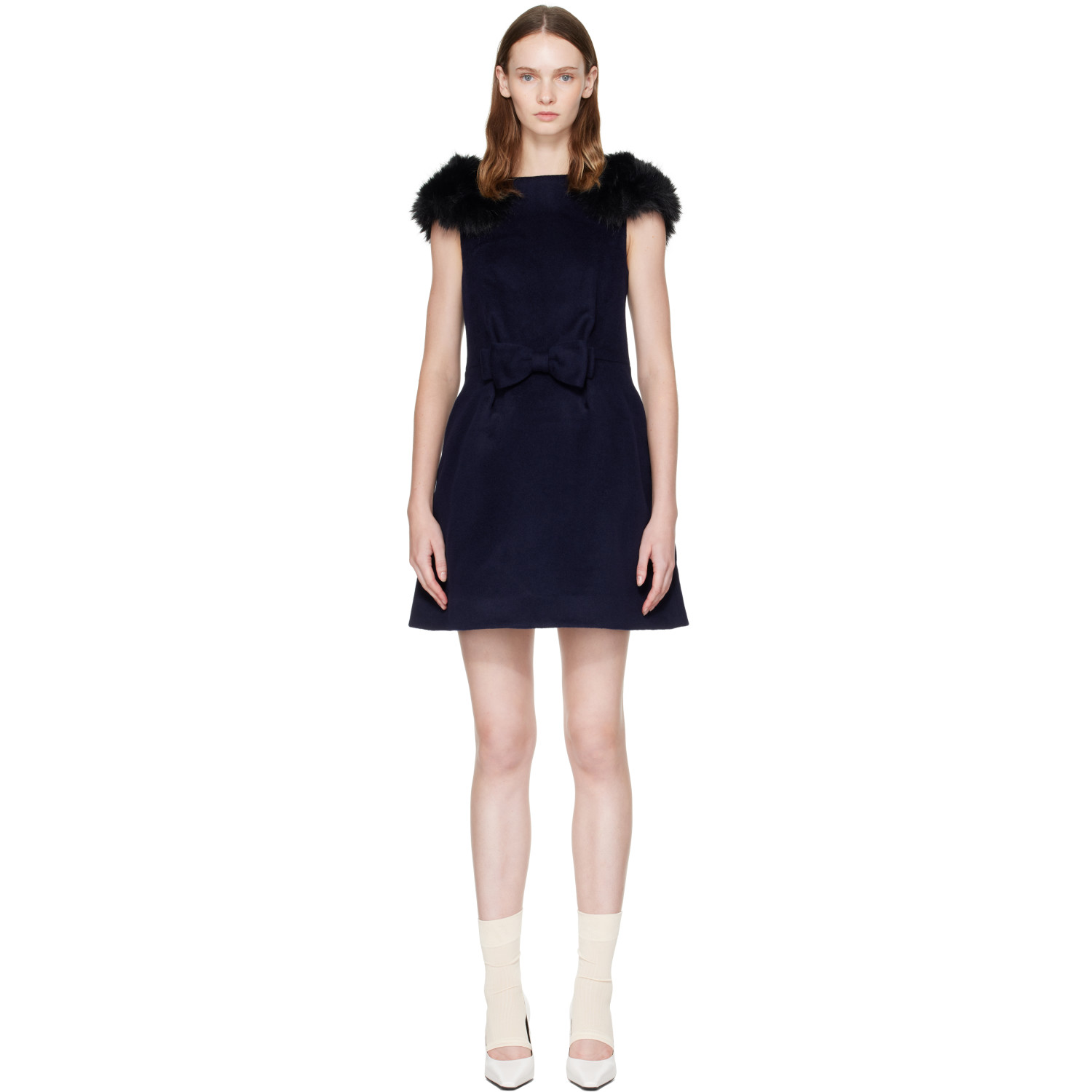 SHUSHU/TONG Navy Bow Pucker Waist Minidress