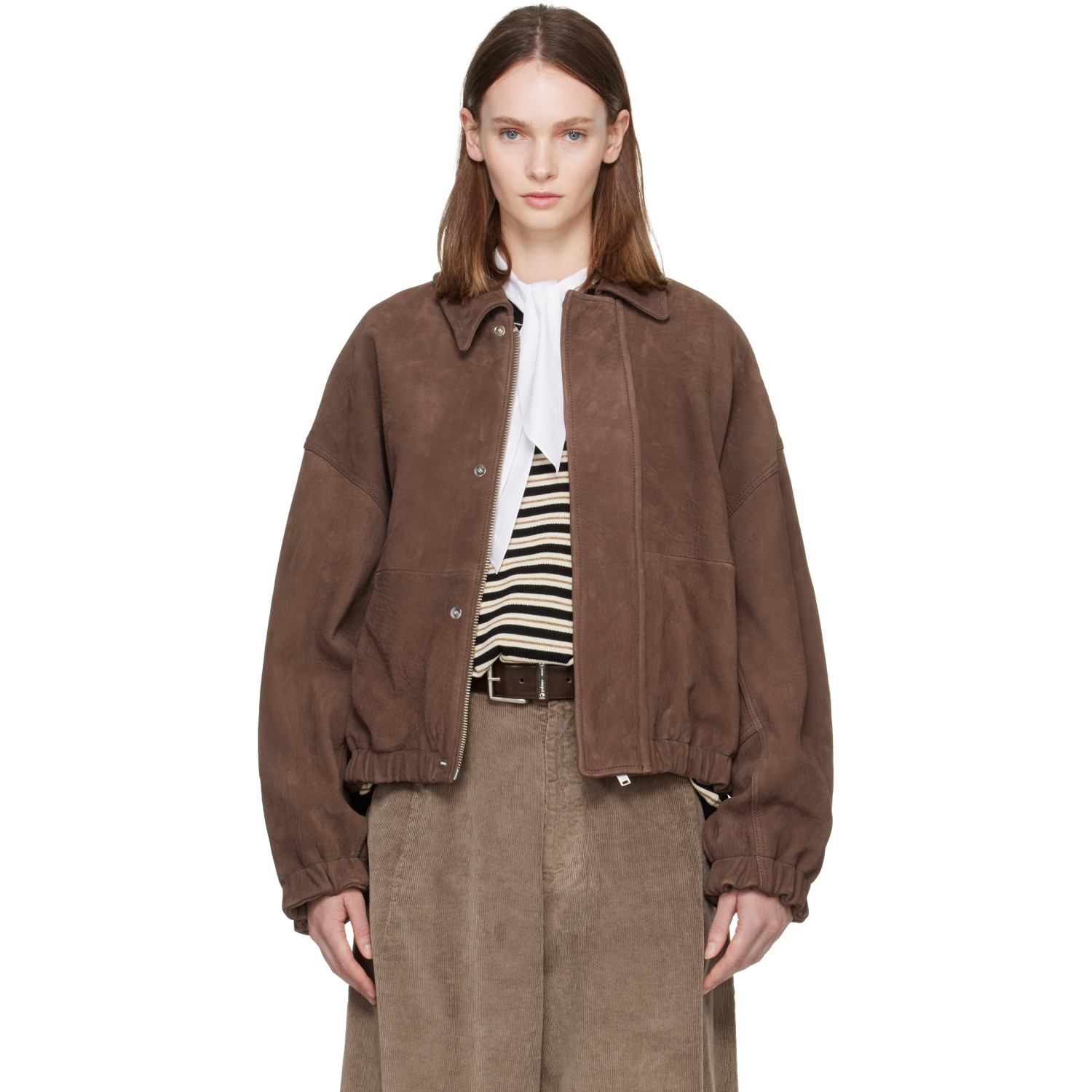 Cordera Brown Nobuck Leather Bomber Jacket
