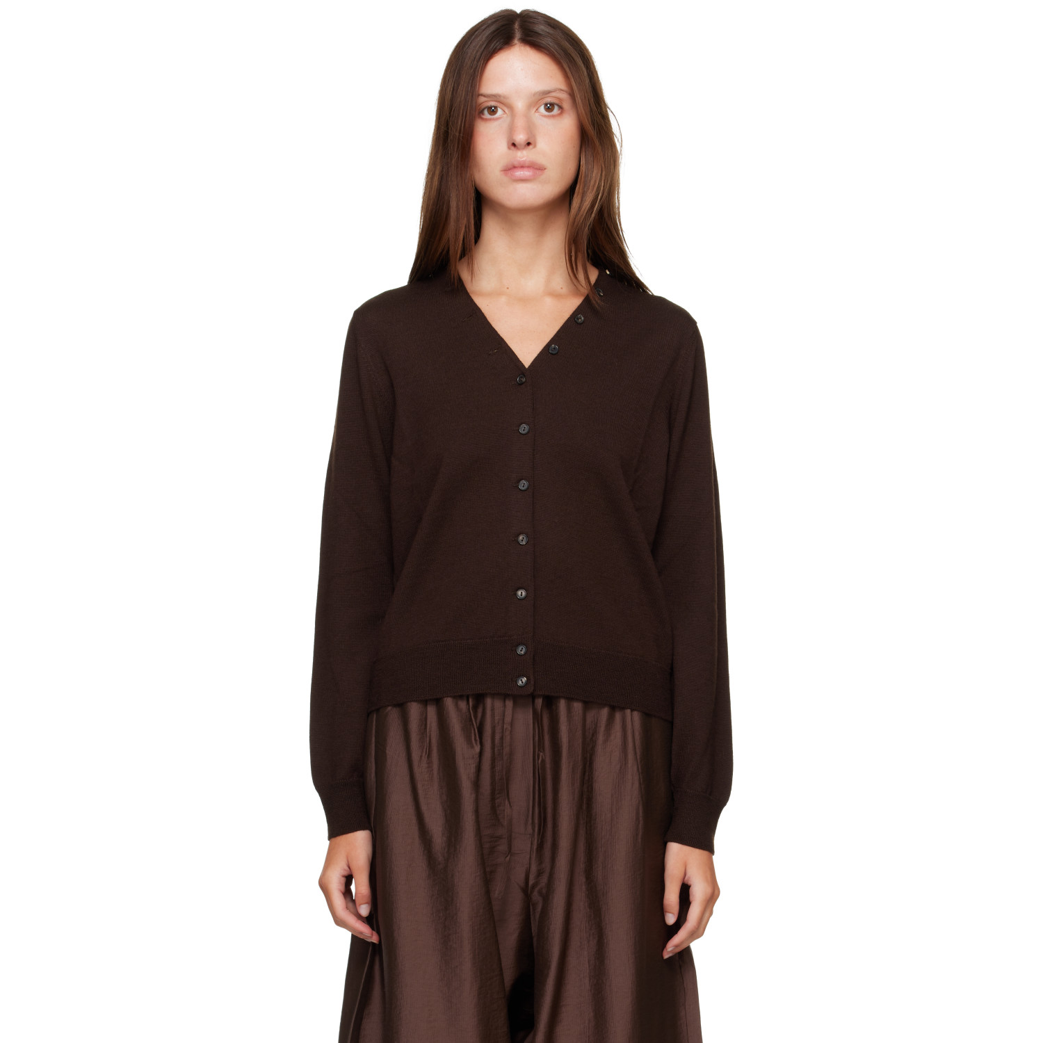Cordera Brown Merino Wool Button Cardigan