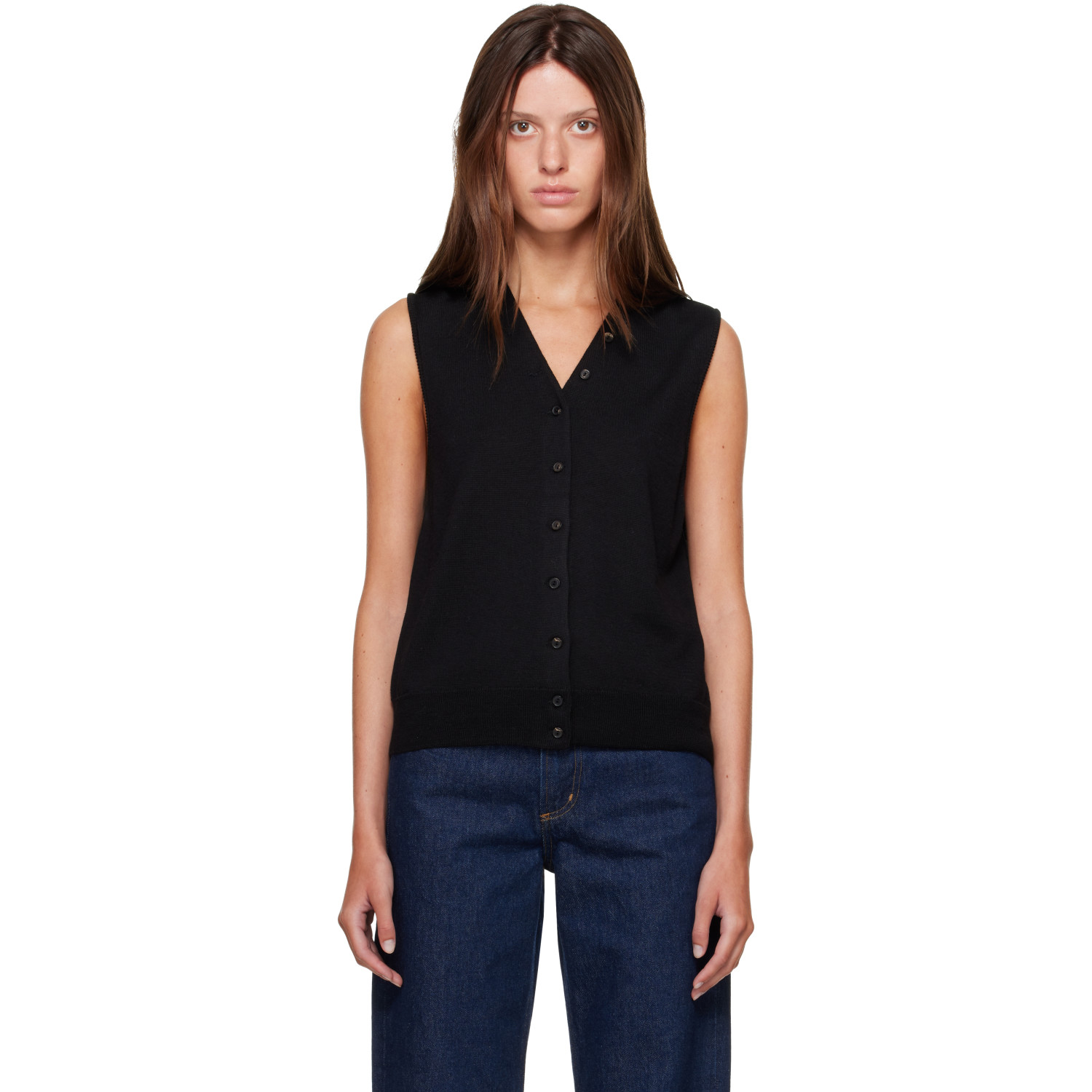 Cordera Black Merino Wool Button Waistcoat Cardigan