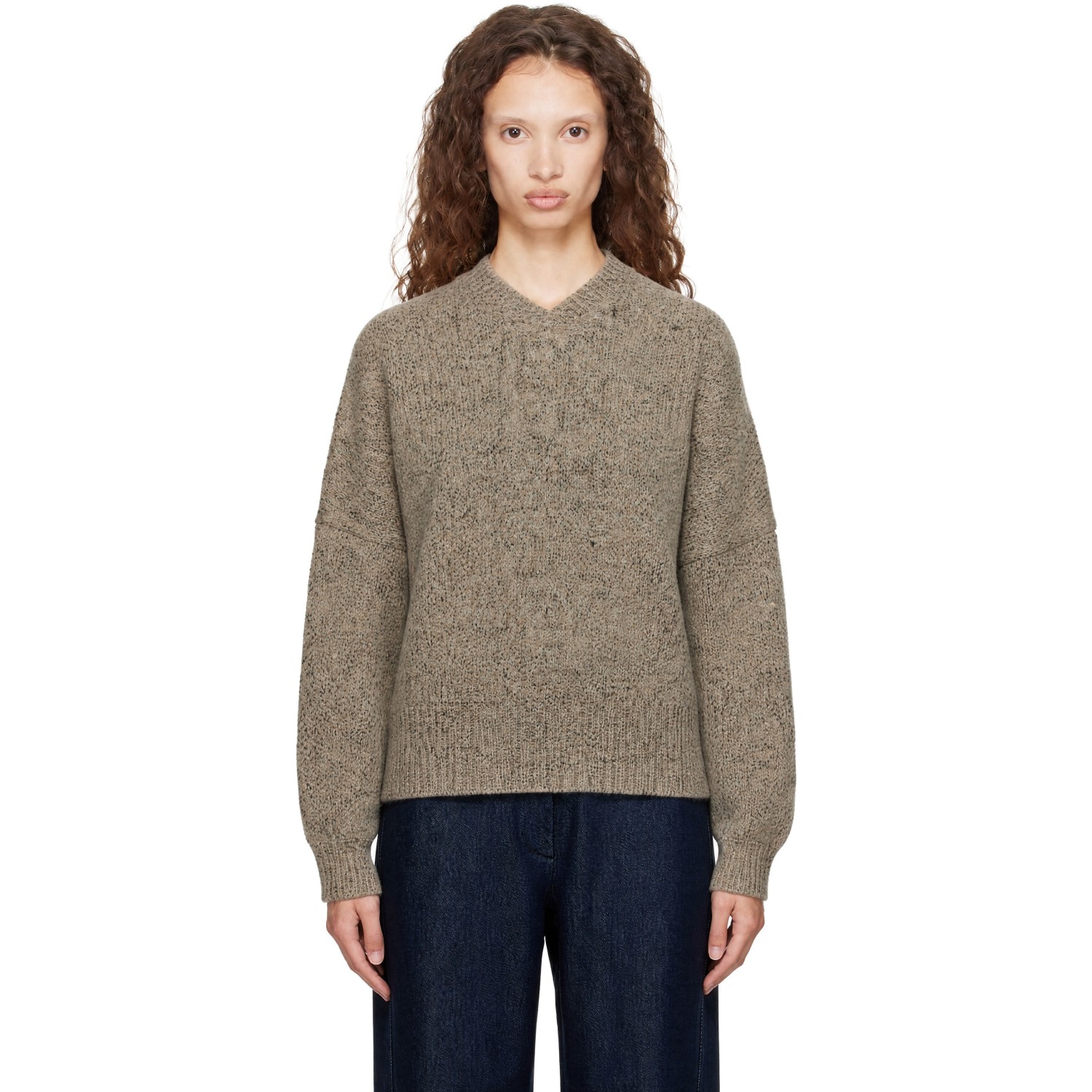 Cordera Beige Speckled V-neck Sweater In Brown