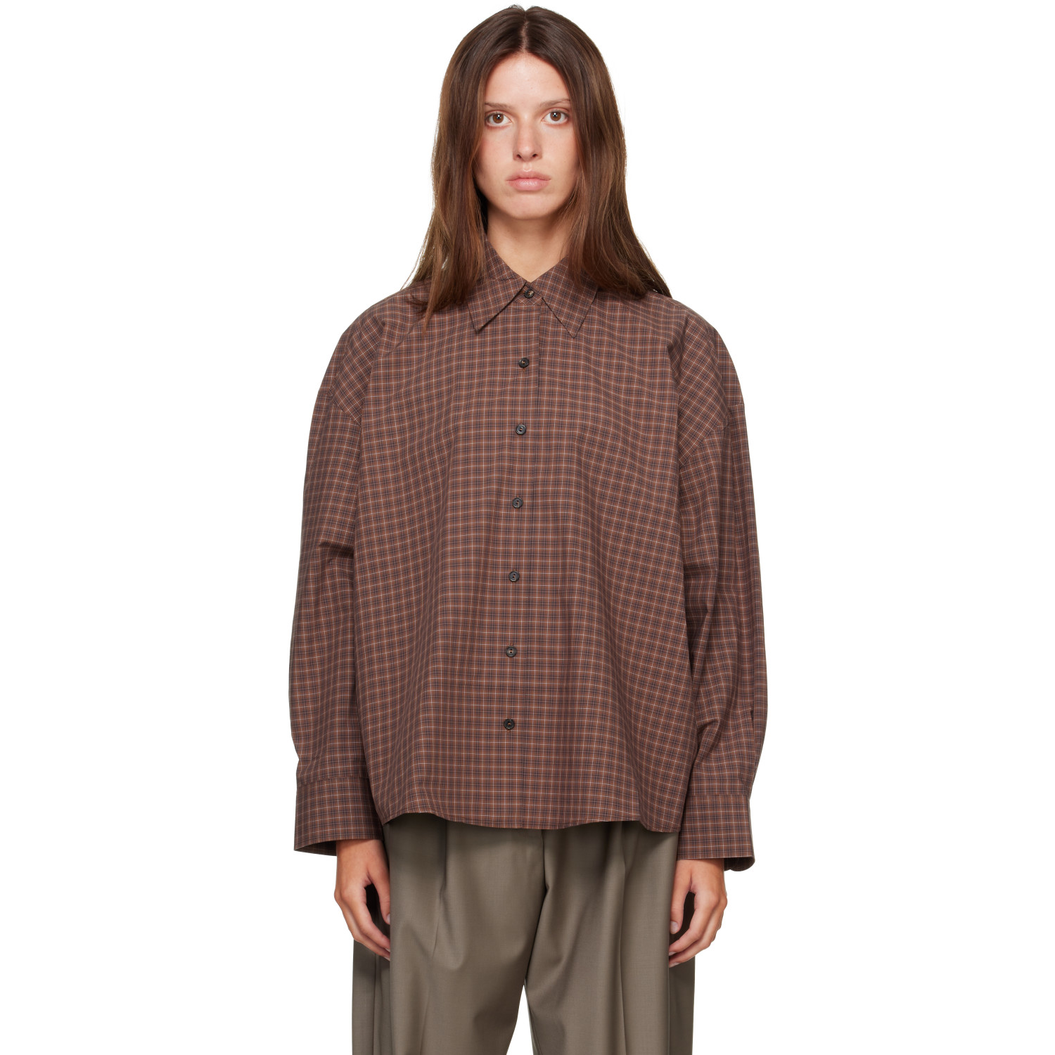 Cordera Brown Checked Oversized Shirt