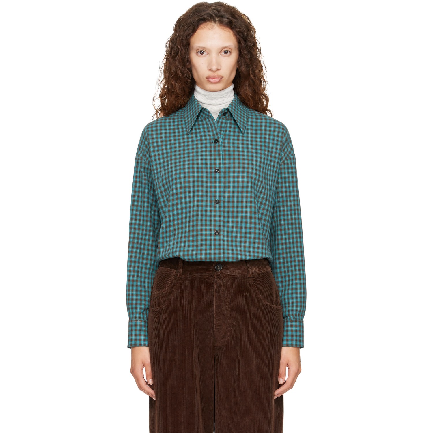 Cordera Blue Checked Oversized Shirt In Green