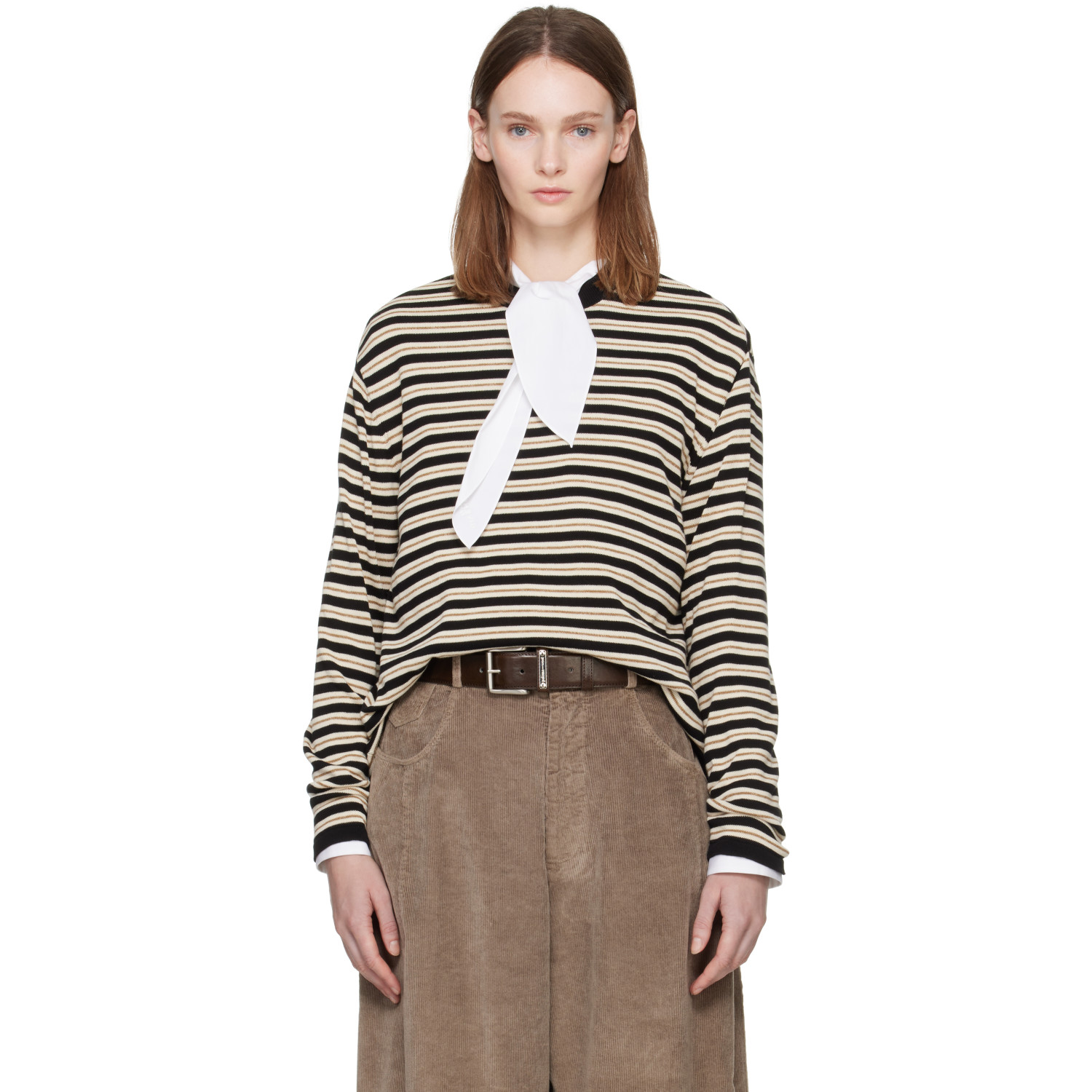 Cordera Black & Beige Organic Cotton Striped Long-Sleeve T-shirt