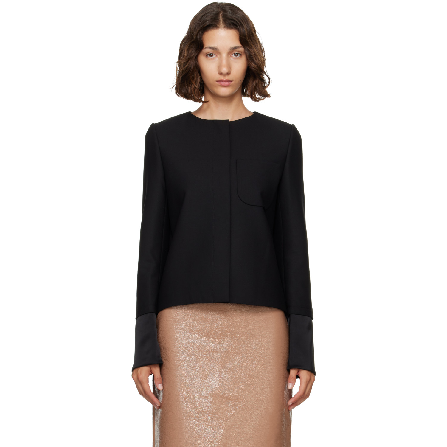 Courrèges Black Satin Details Tailored Jacket