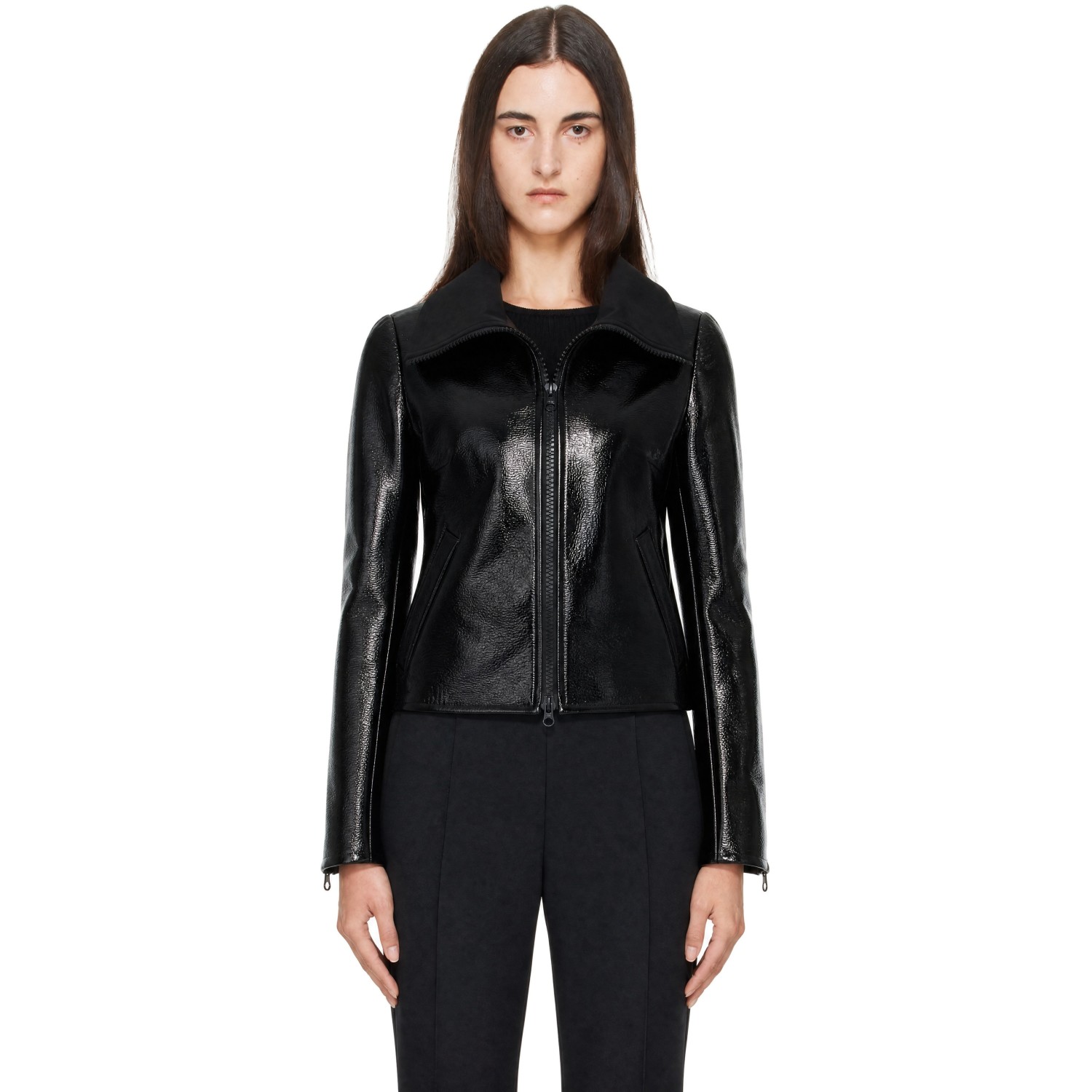 Courrèges Black High Collar Croc-Embossed Vinyl Jacket