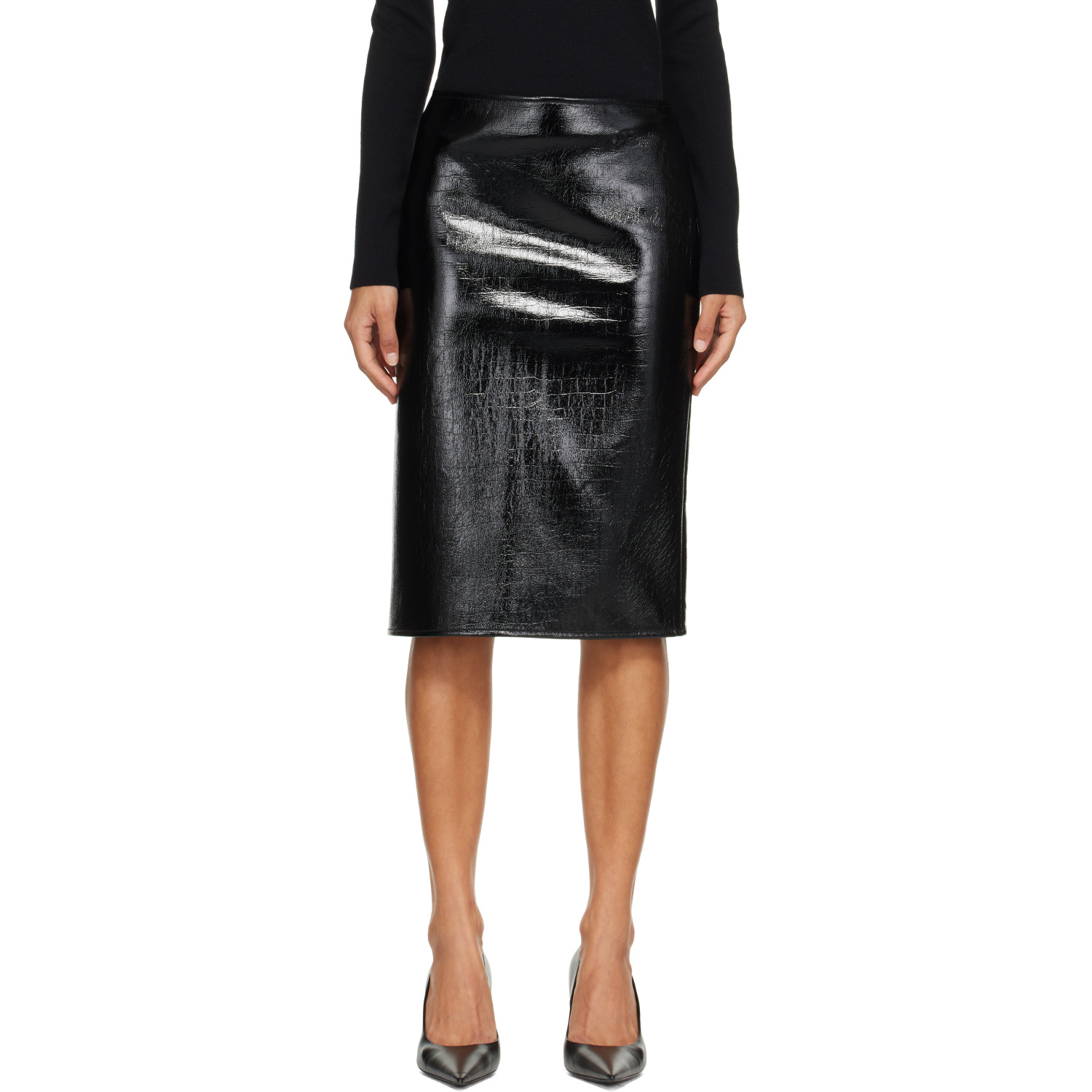 Courrèges Black Croc-Embossed Vinyl Miniskirt