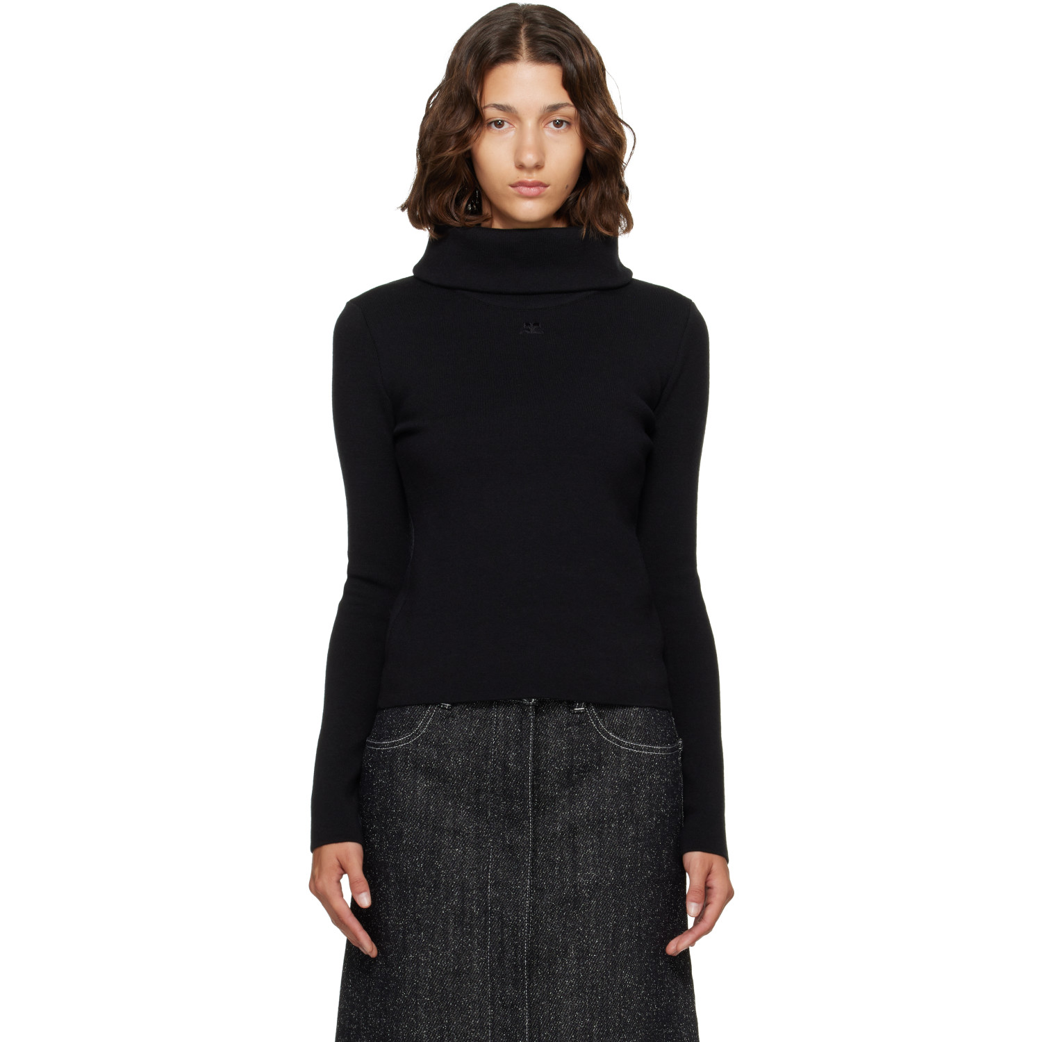 Courrèges Black High Collar Merino Wool Sweater