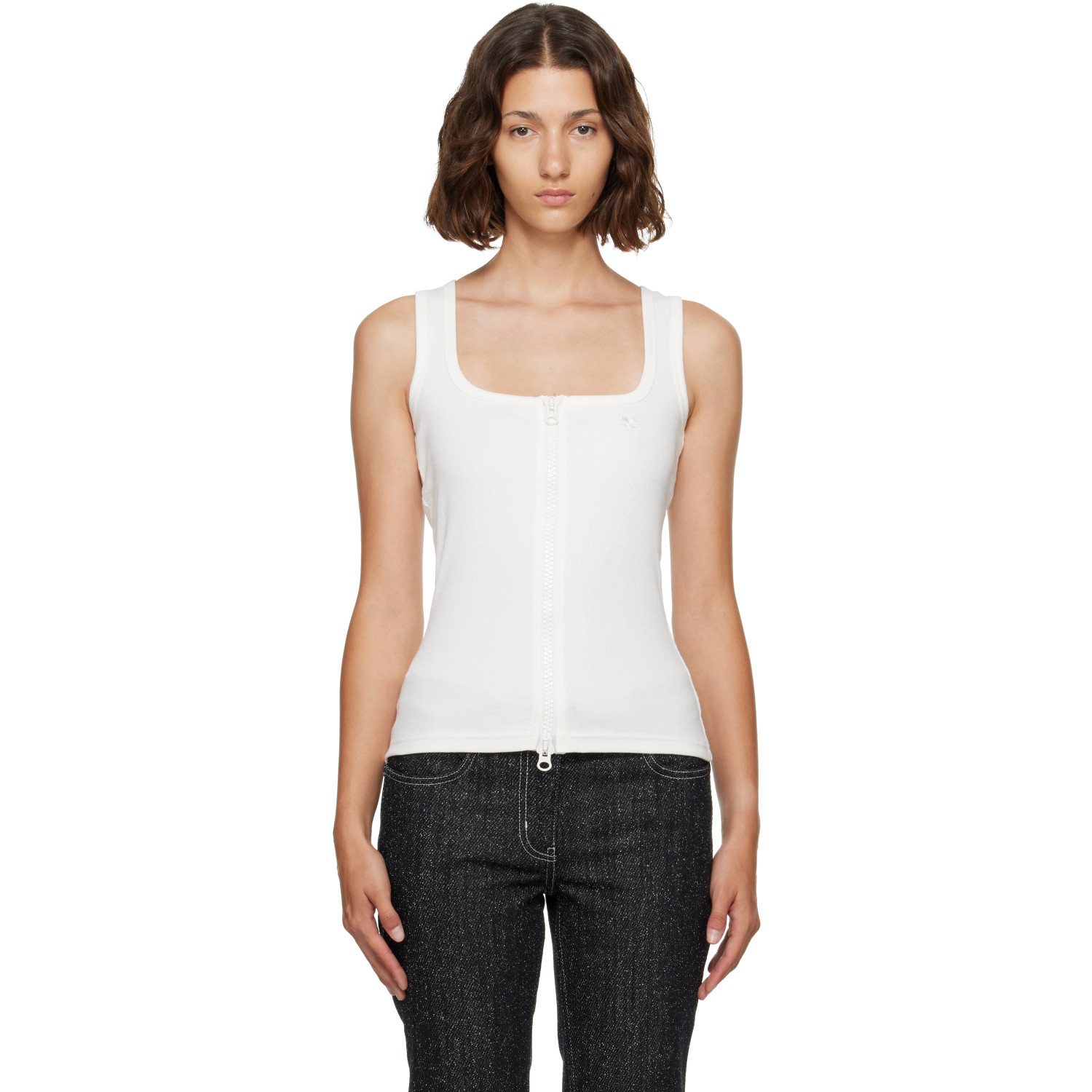 Courrèges White 90's Rib Zipped Tank Top