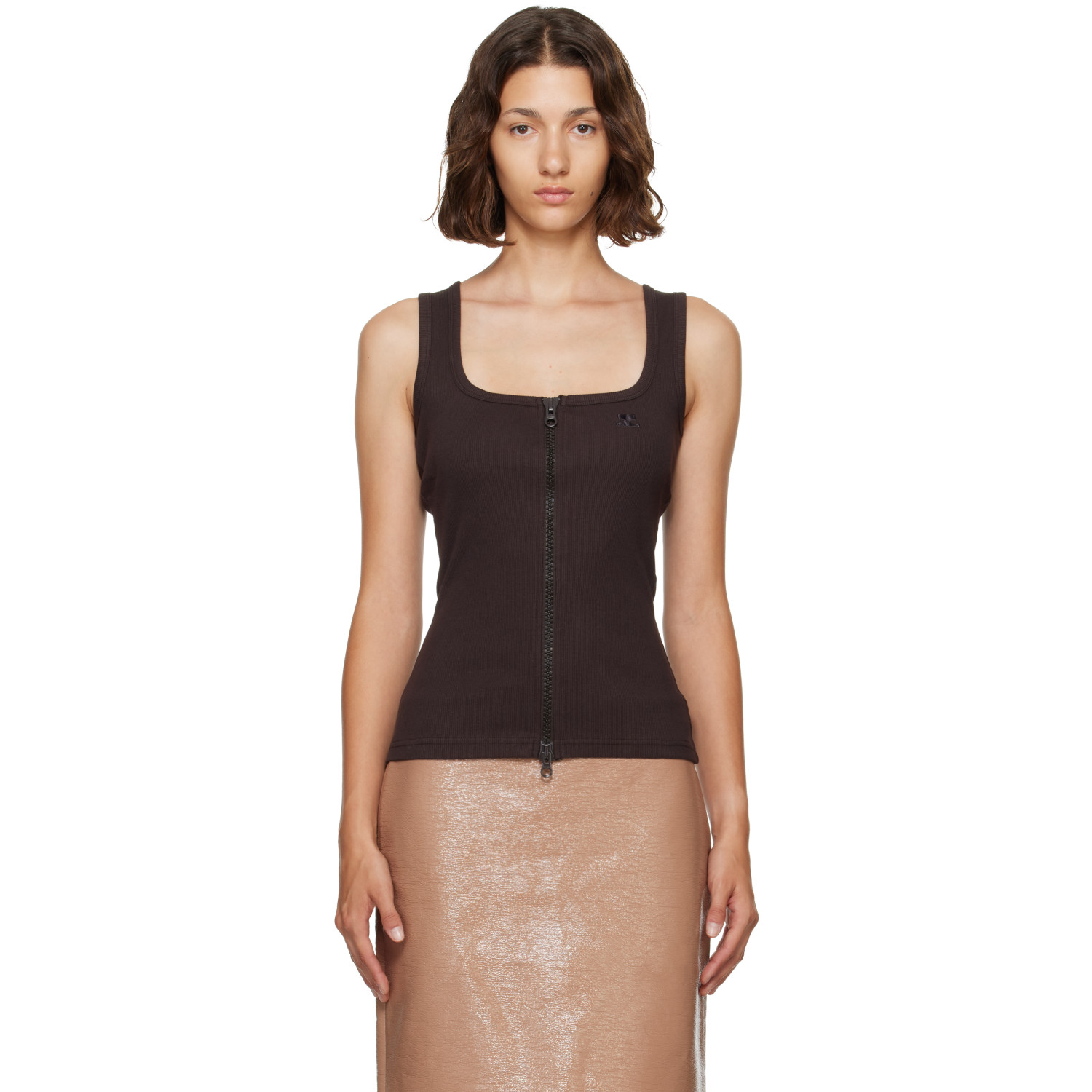 Courrèges Brown 90s Rib Zipped Tank Top