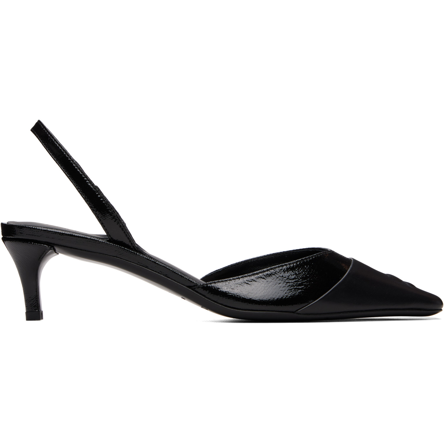 Courrèges Black Vinyl Toe Cap Slingback Heels