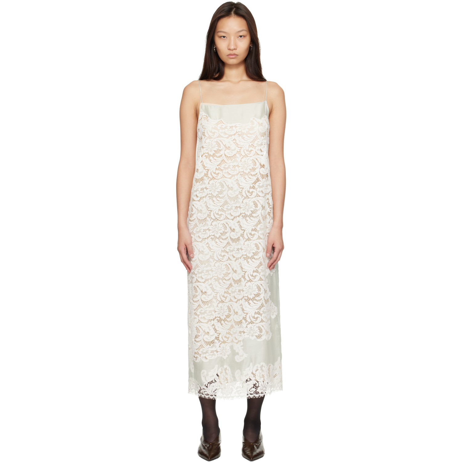 KHAITE Green & Beige Nevis Maxi Dress