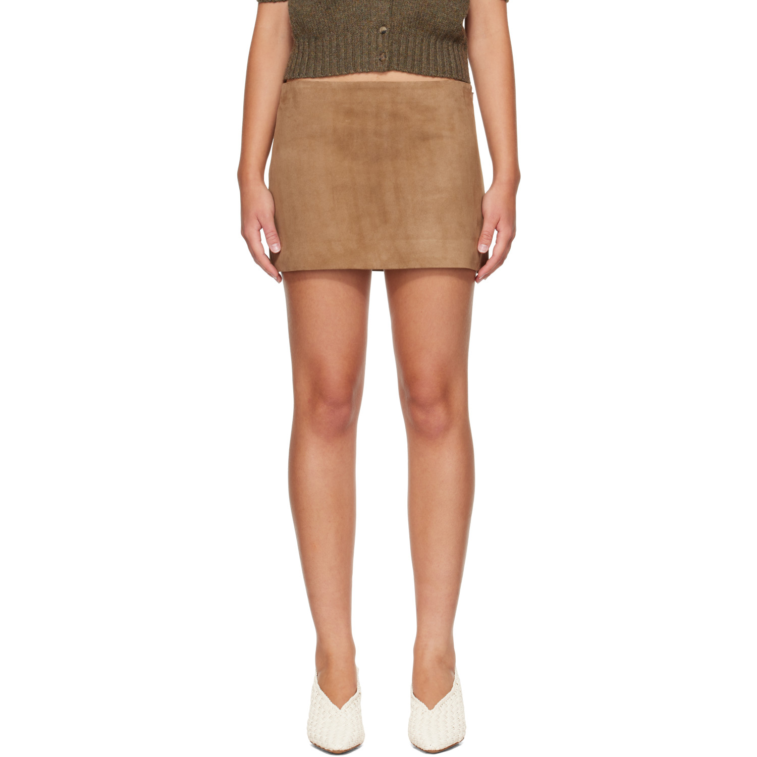 KHAITE Tan Jett Suede Miniskirt