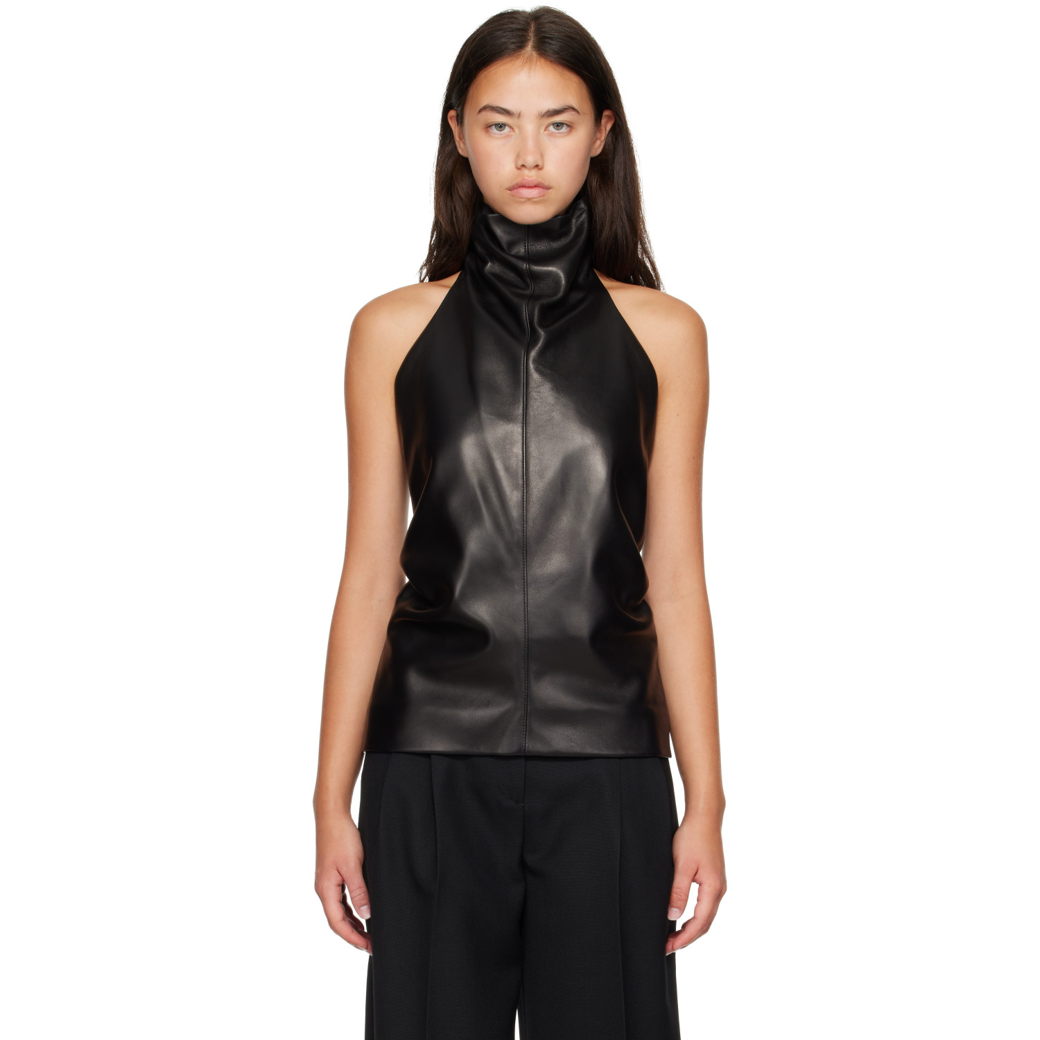 KHAITE Black Rone Leather Top
