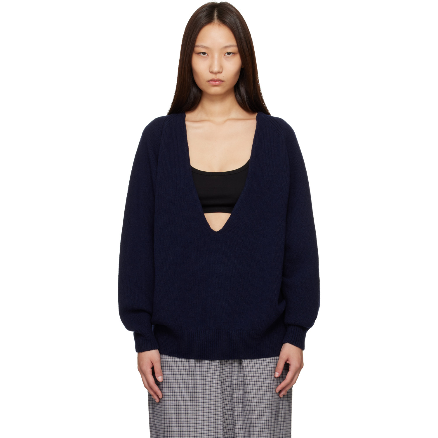 Baserange Navy Soar V-neck Sweater