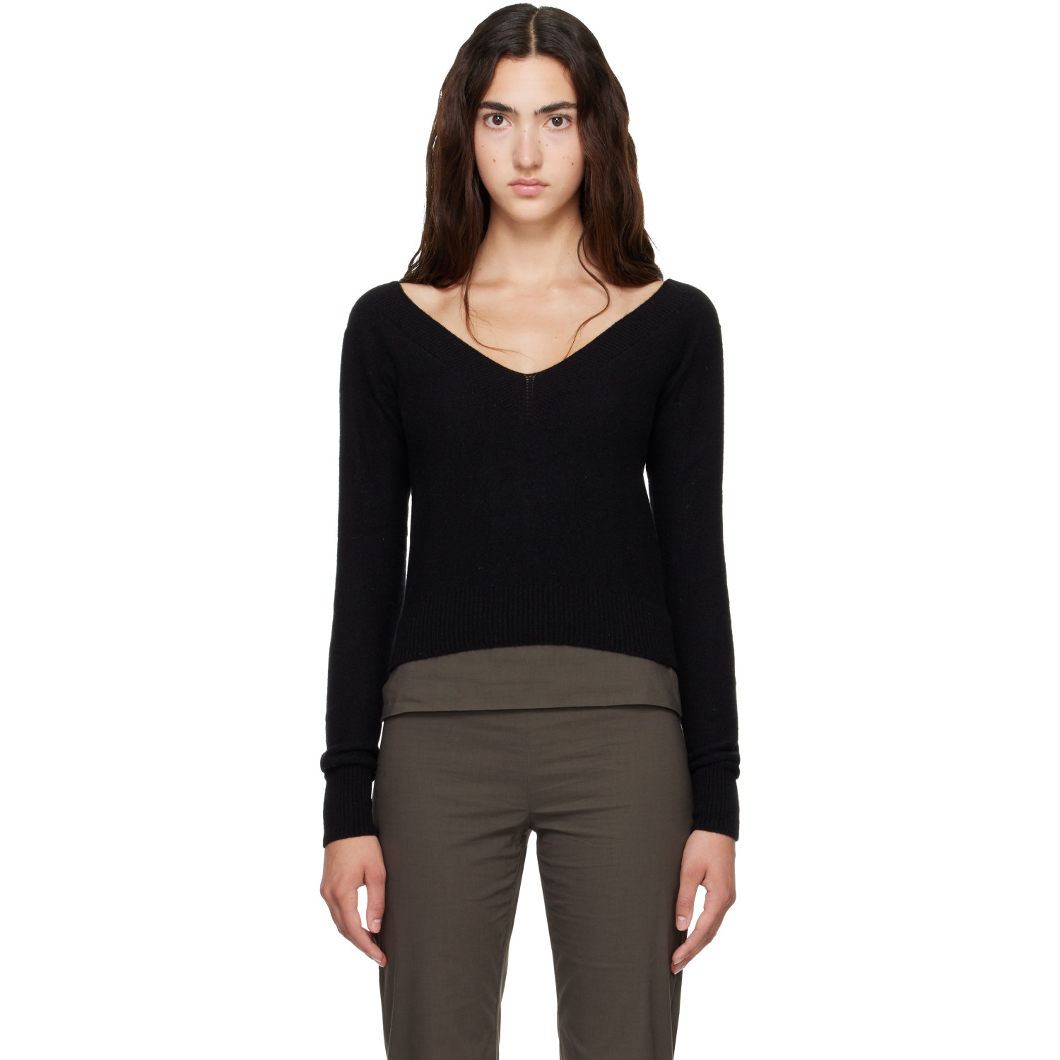 Baserange Black Tier V-Neck Sweater