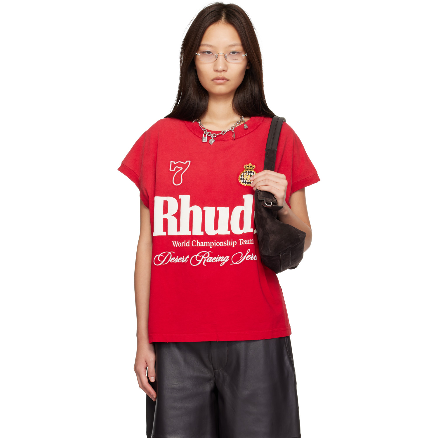 Rhude Red ' Desert Racing' Script Cut-off T-shirt In 8628washed Red / Whi