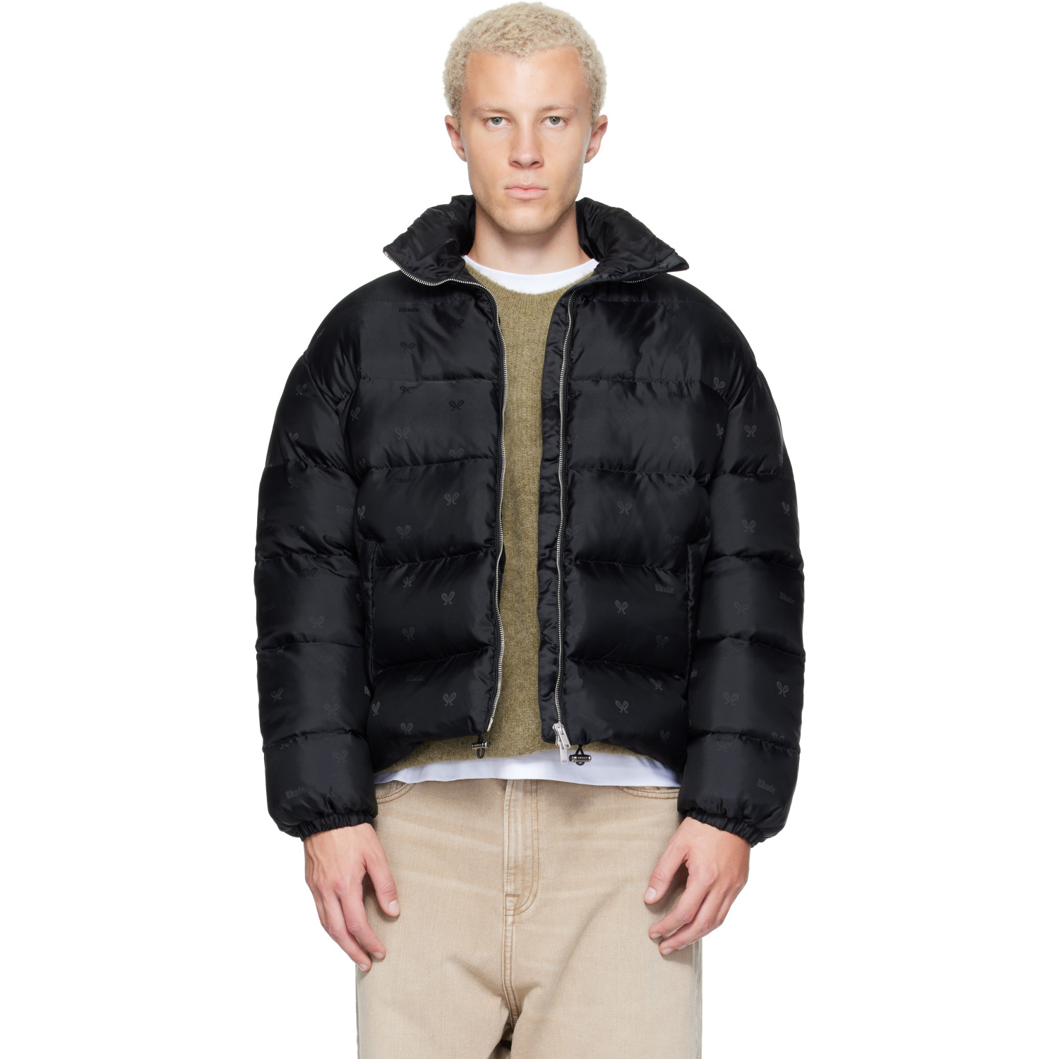 Rhude Black Paisley Jacquard Down Puffer Jacket