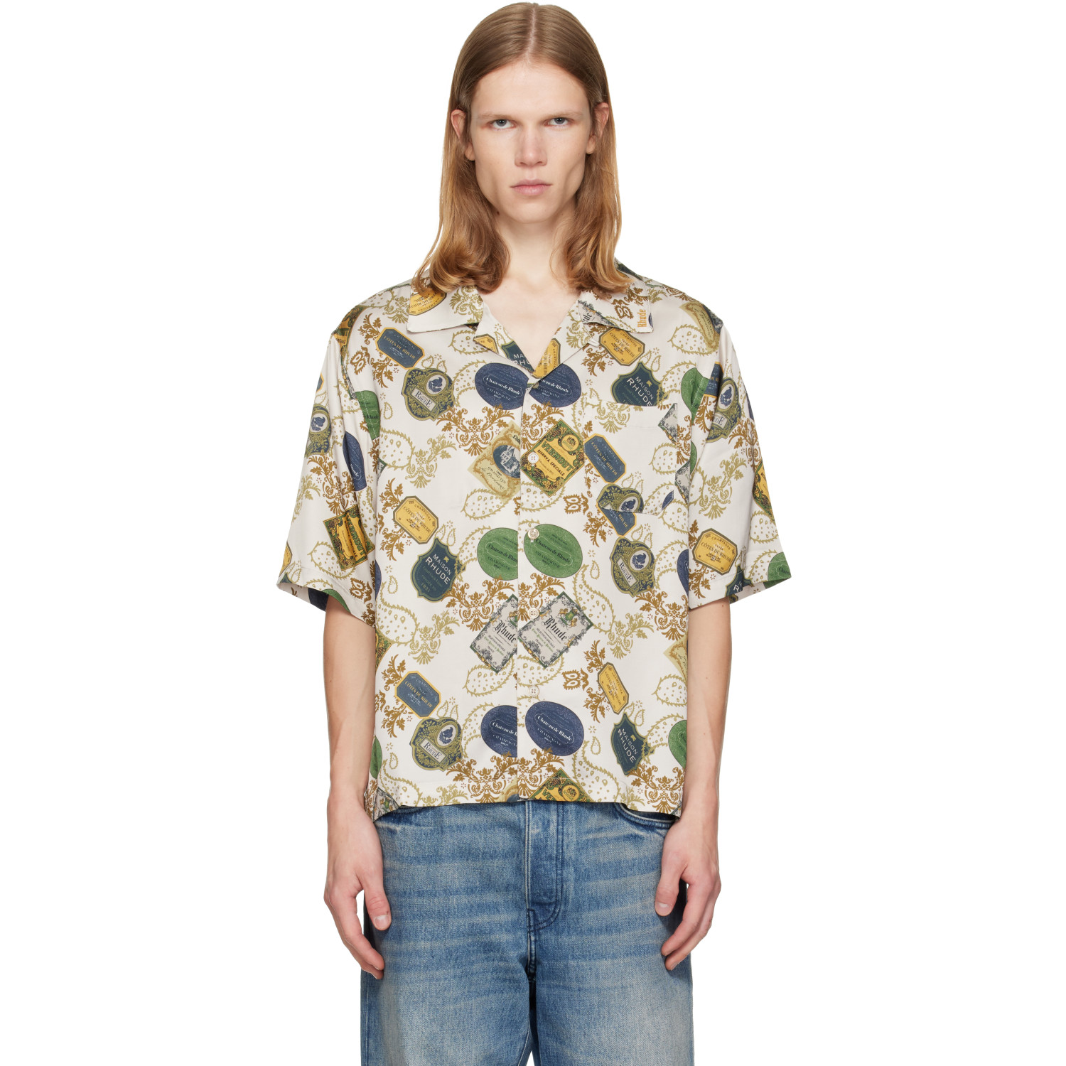 Rhude Beige Vin Bandana Print Button-Up Shirt