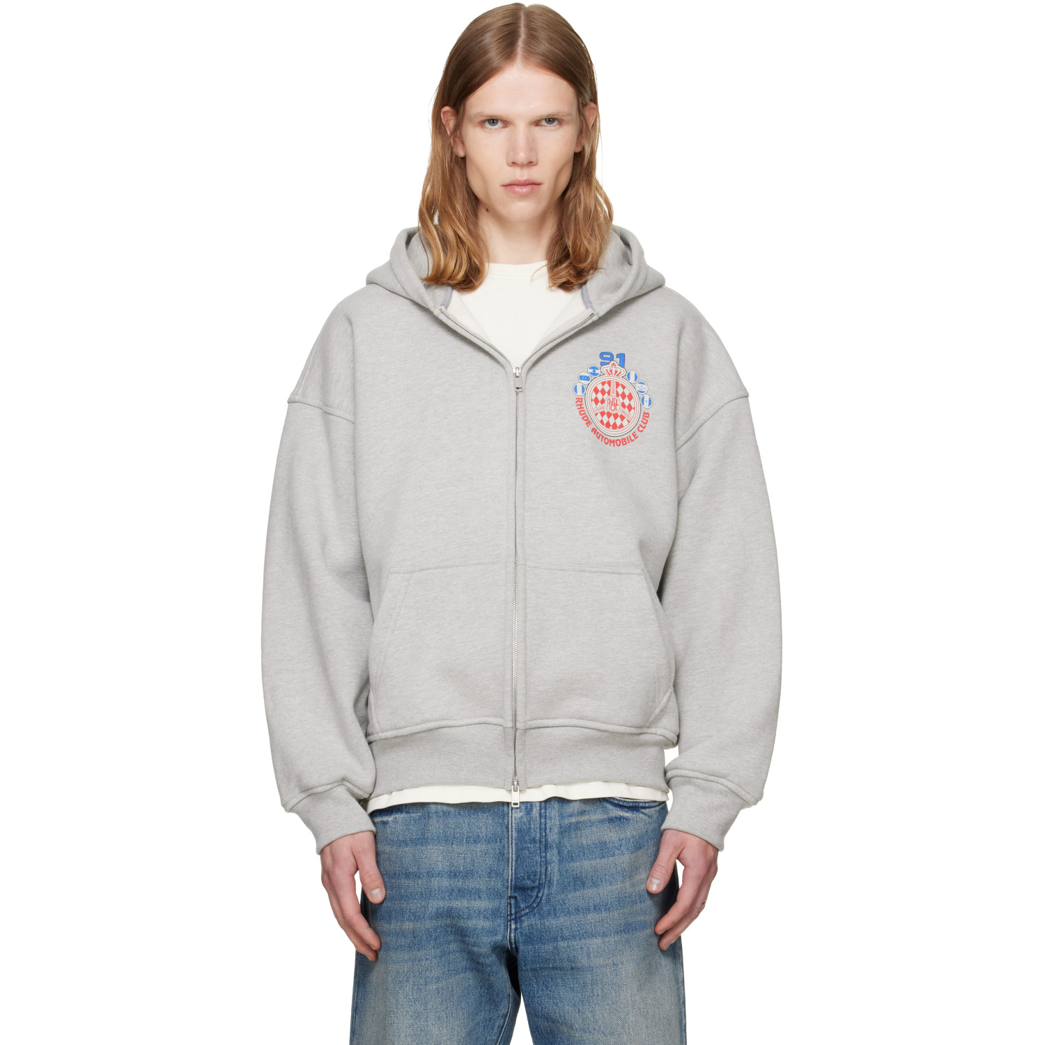 Rhude Gray 'Rhude Automobile Club' Zip-Up Hoodie