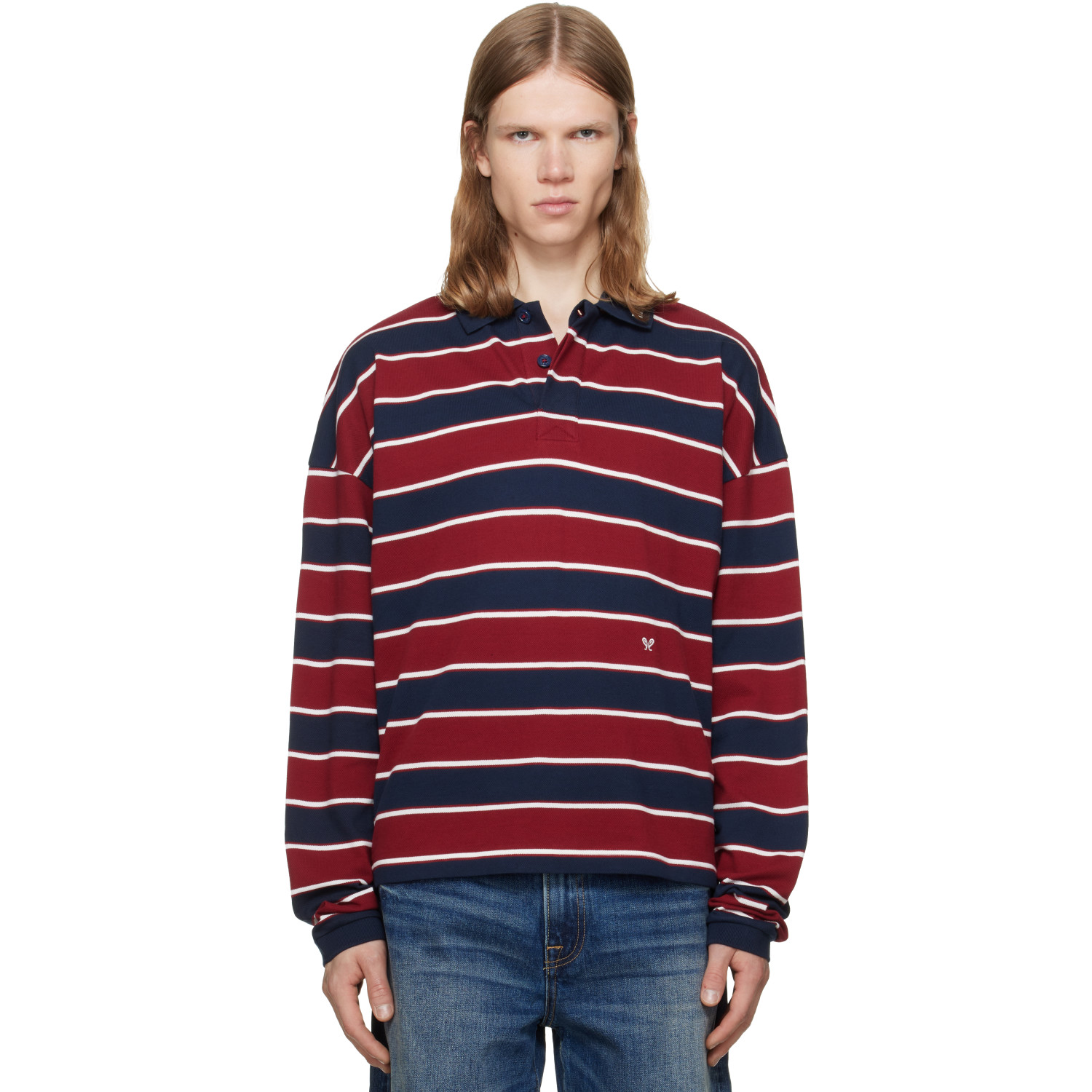 Rhude Red & Navy Fontaine Striped Long Sleeve Polo