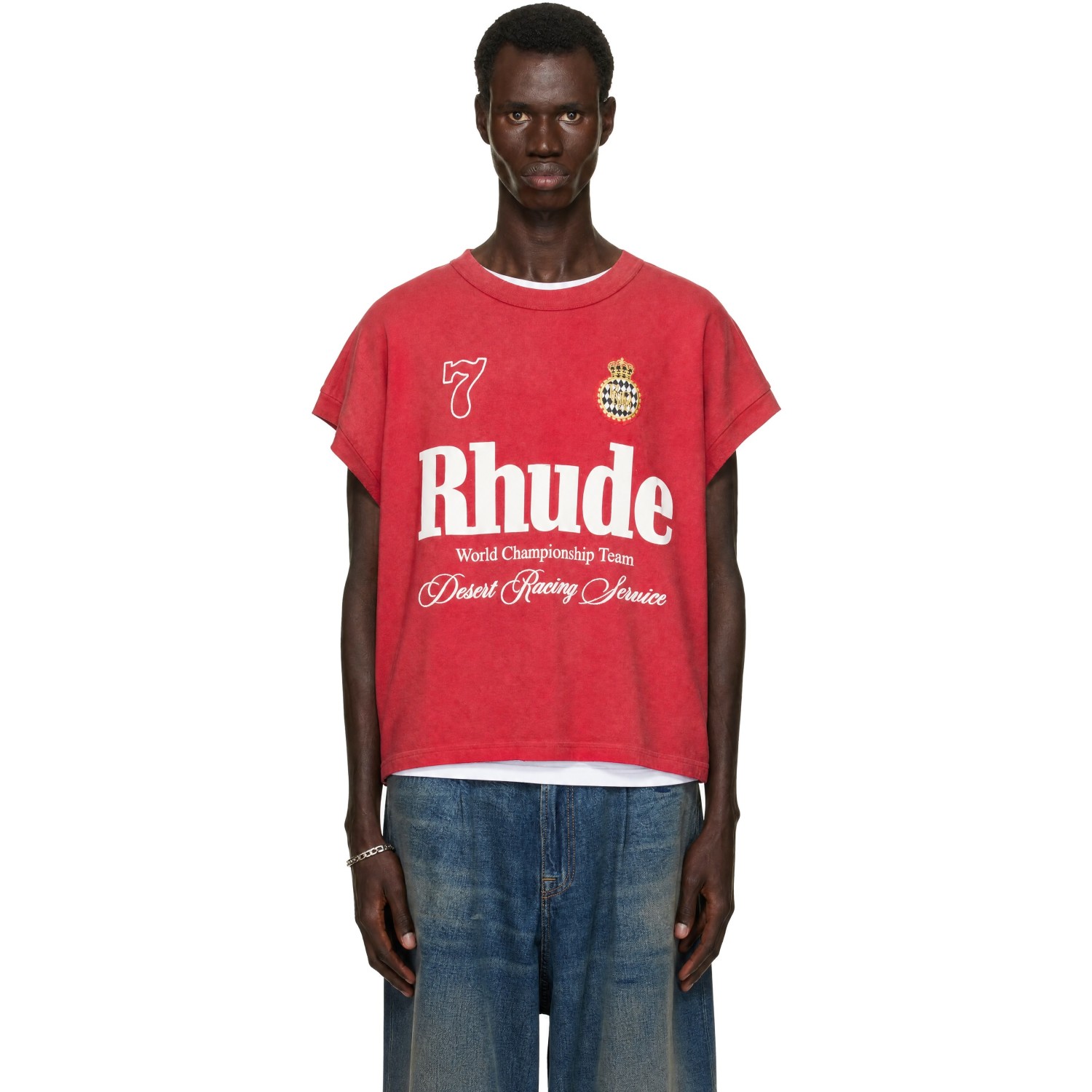 Rhude Red 'Desert Racing' Cut-Off T-shirt