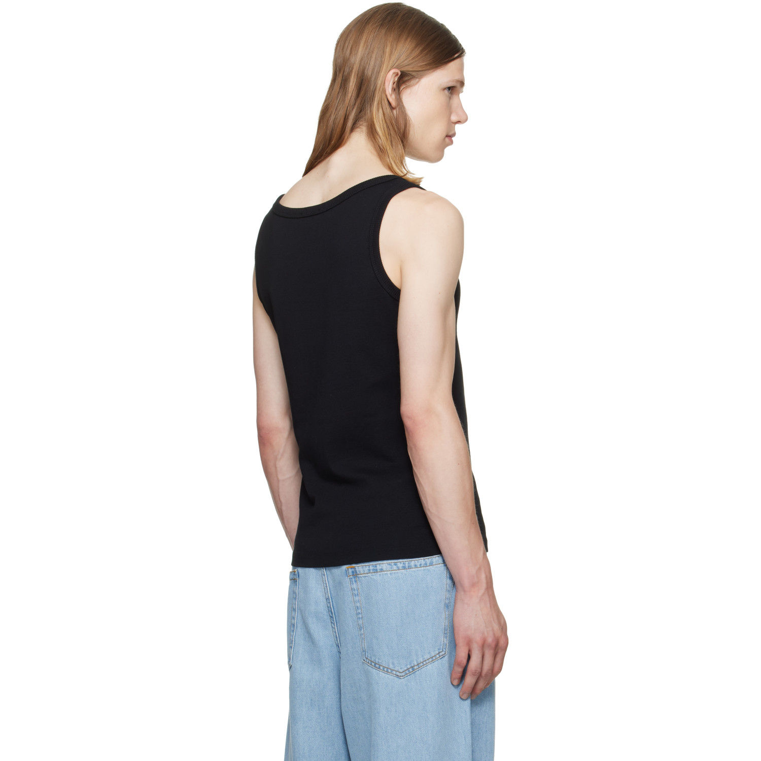 Rhude 블랙 로고 리브드 탱크탑