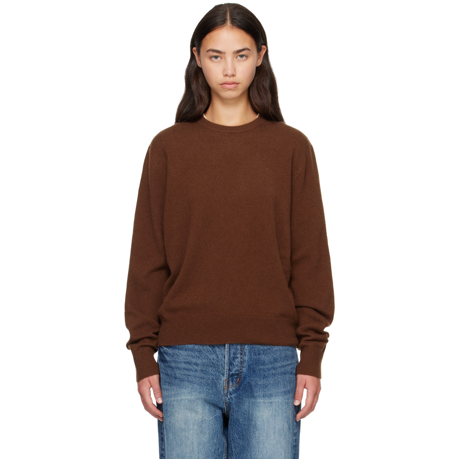 Entire Studios Brown Knit Cashmere Crewneck Sweater