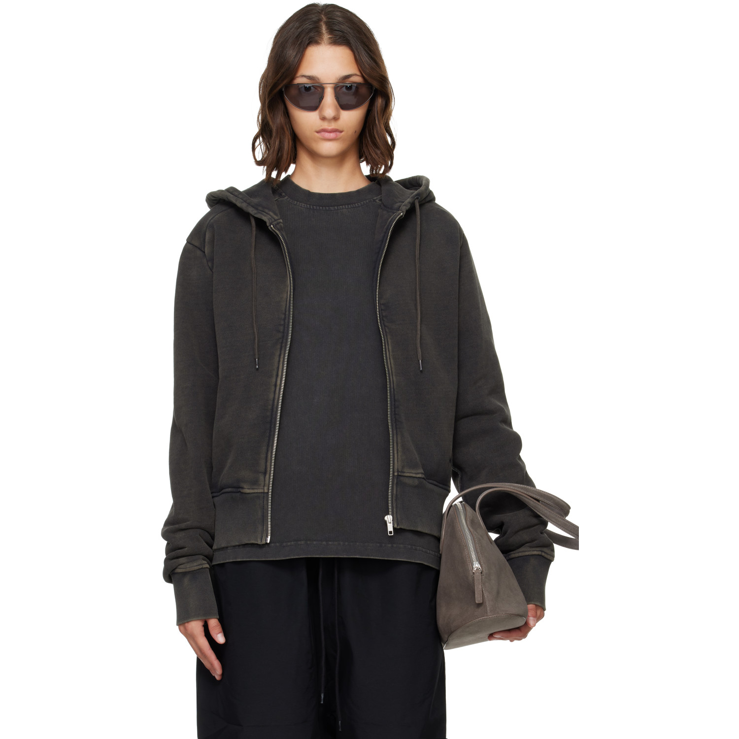 Entire Studios Black Slim Zip Up Hoodie